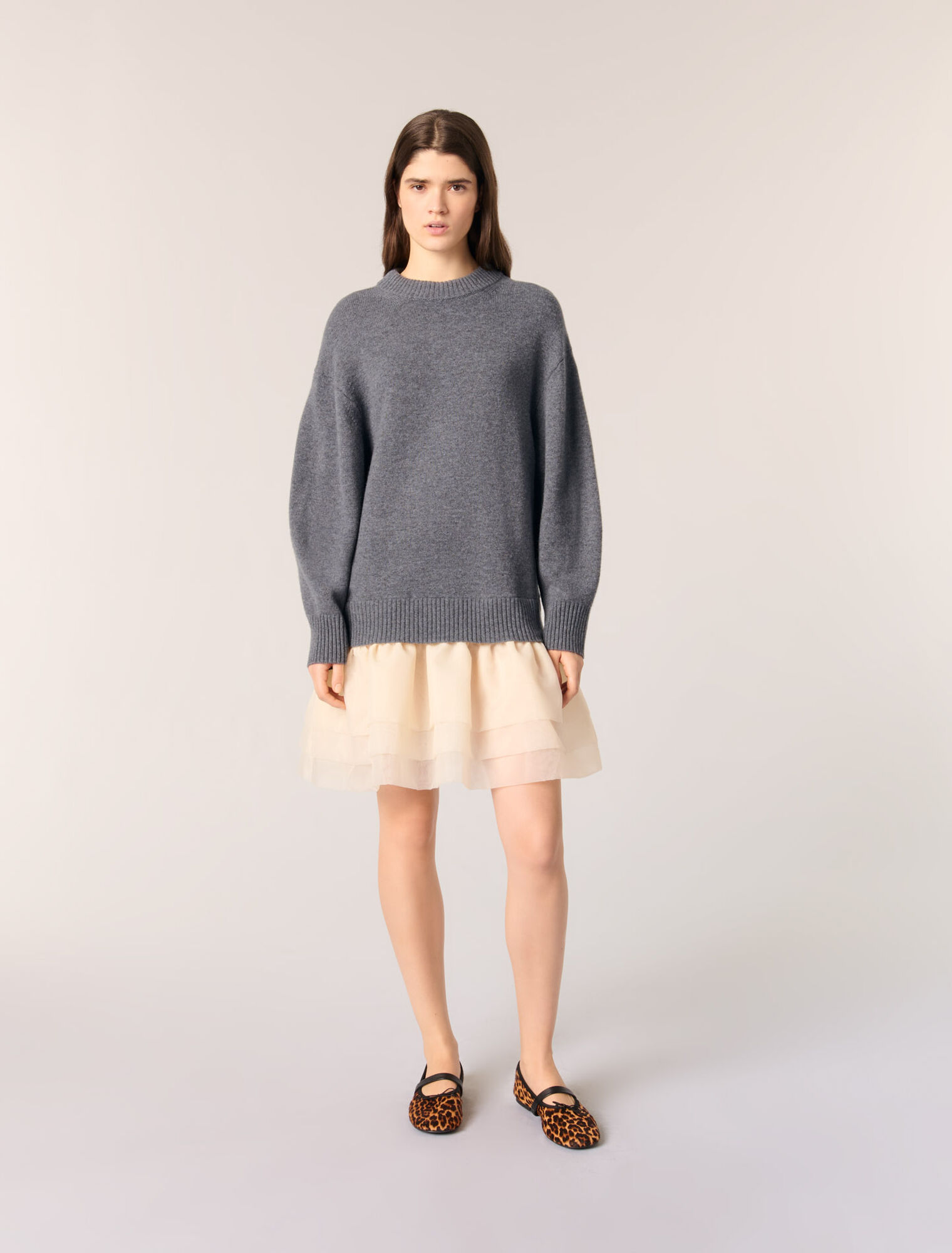 Wool and organza dual-fabric dress