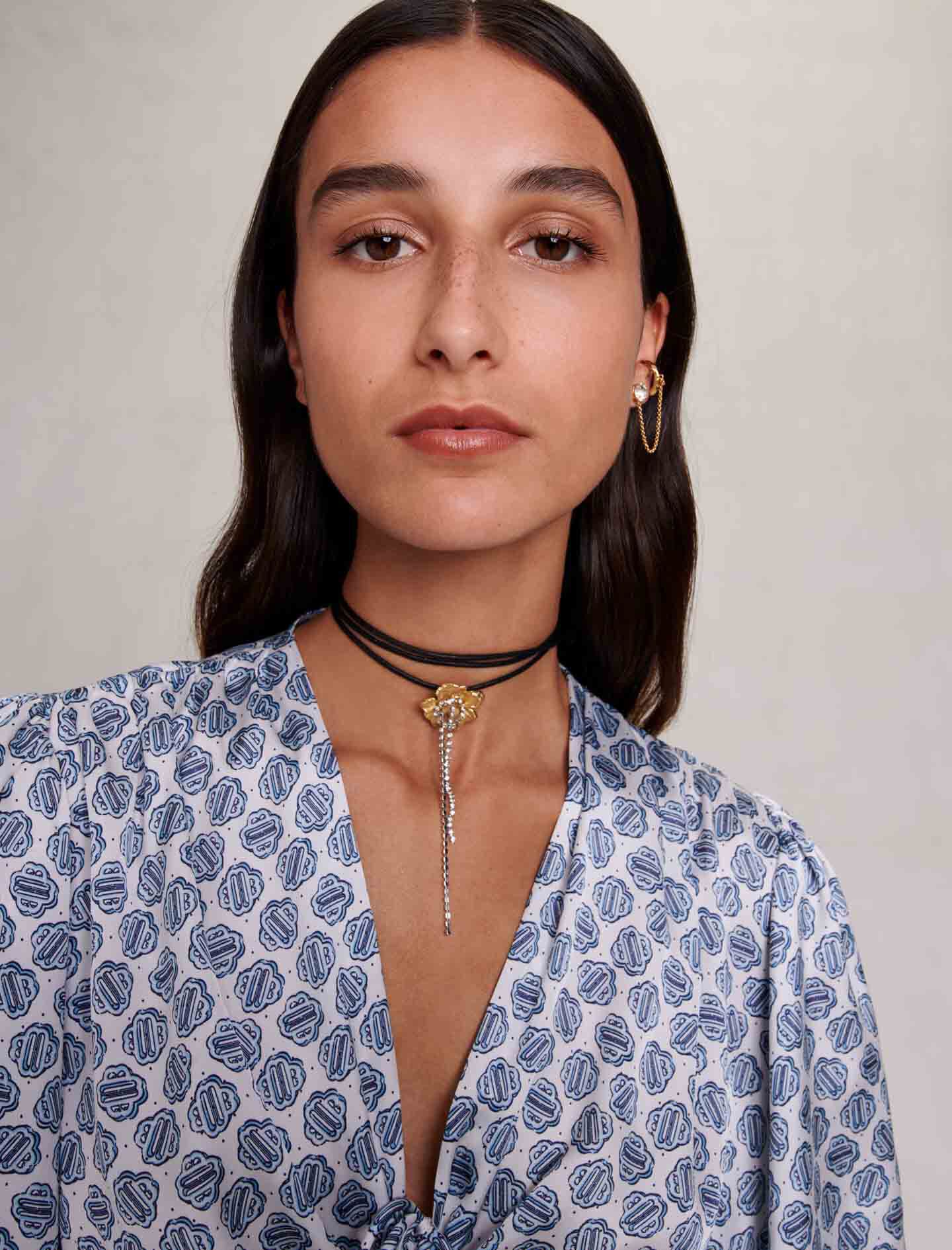 majeページ Embroidered satin dress