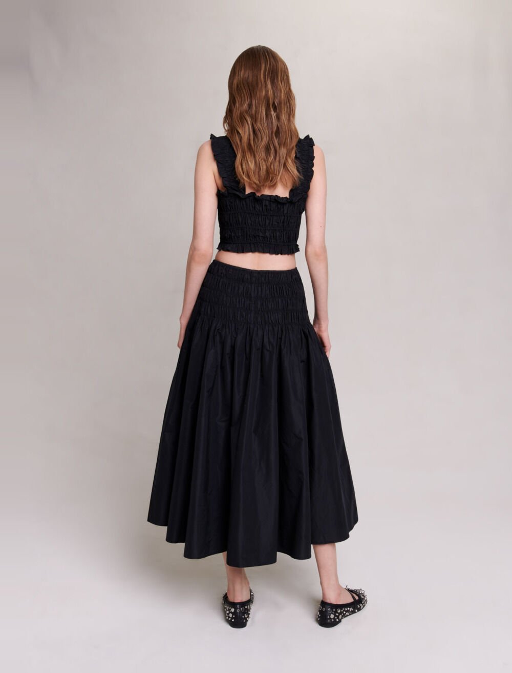 Smocked maxi skirt Black / Gray For Women | Maje