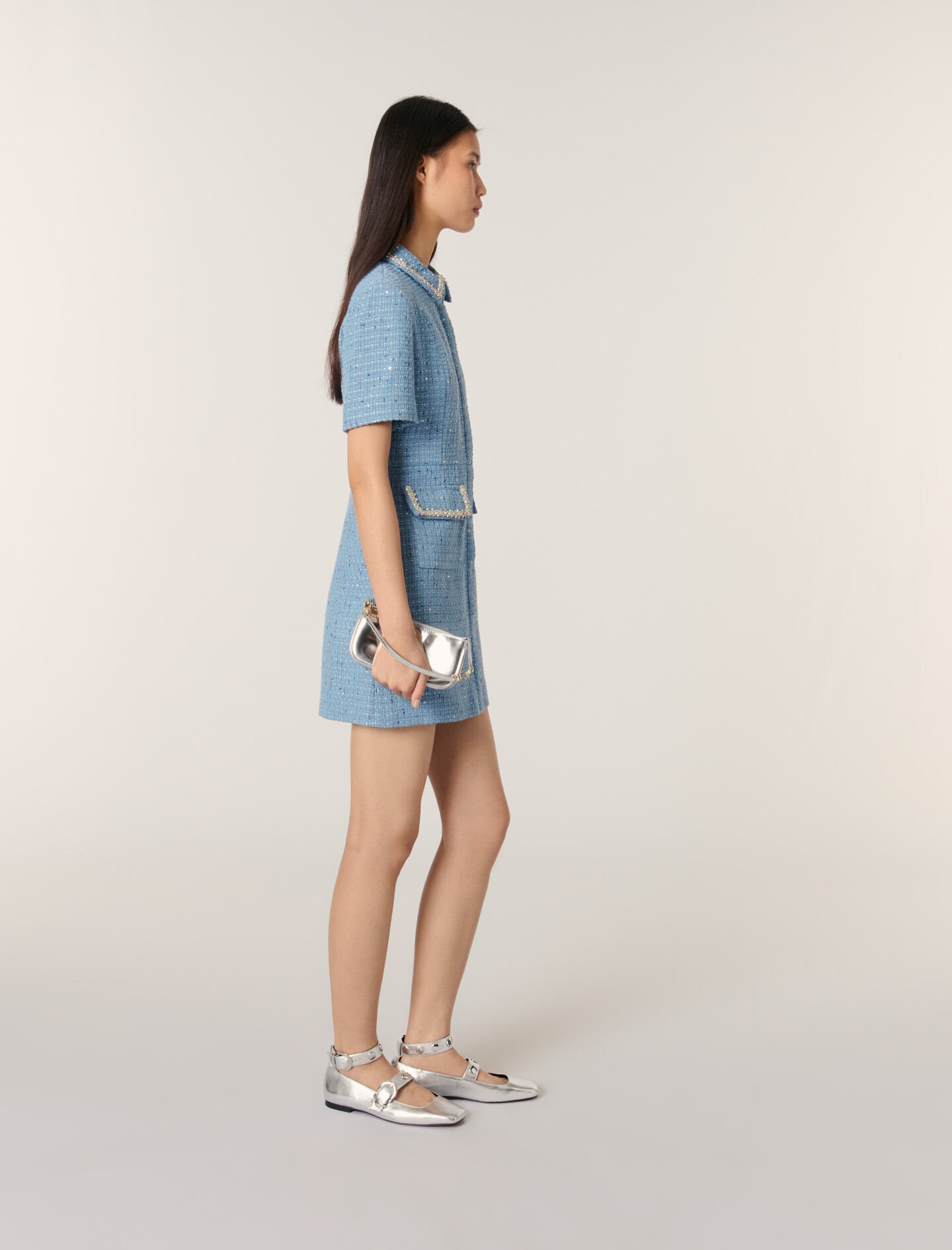 maje★Robe courte en tweed a sequins ワンピース Robe courte en tweed à sequins bleu pour femme | Maje