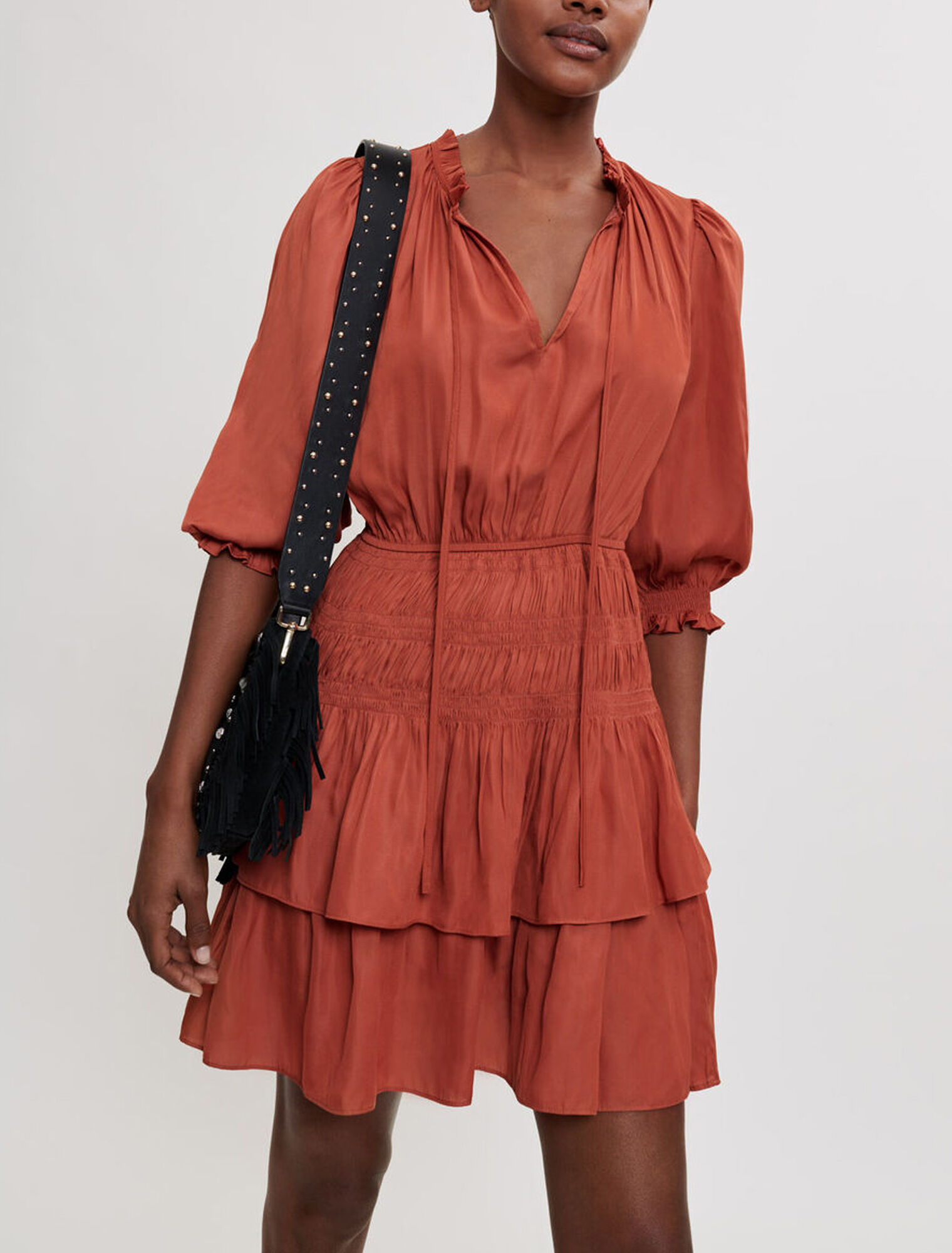 Satin dress with ruffles