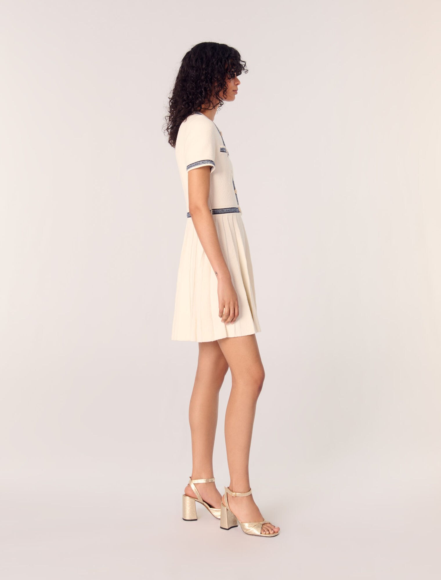 Pleated knit mini dress
