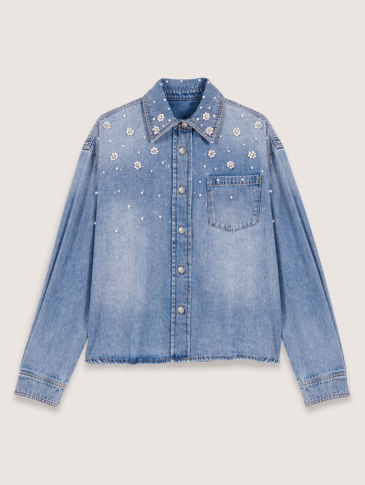 Chemise en denim à perles brodées