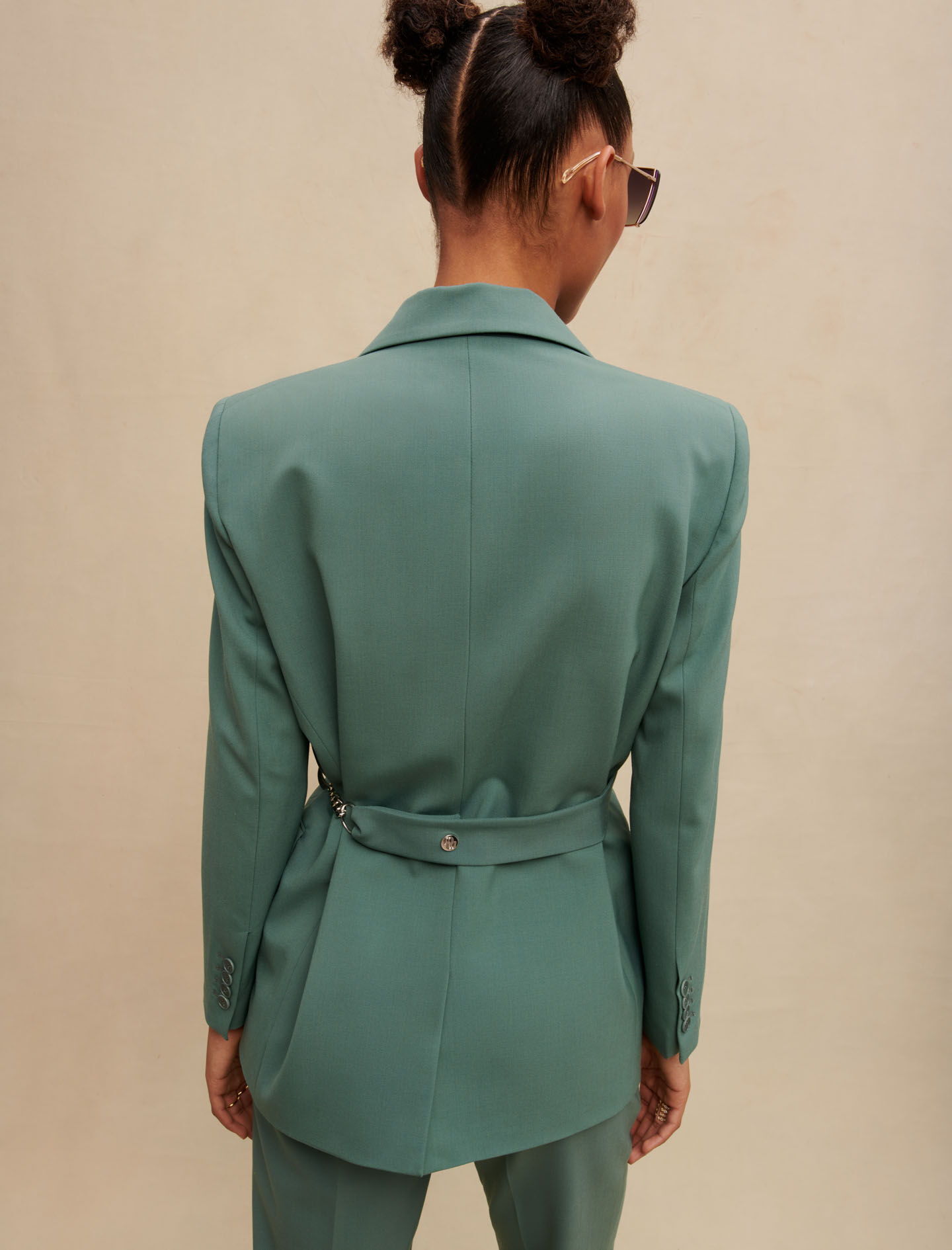 Tailored jacket with chain belt Green For Women | Maje