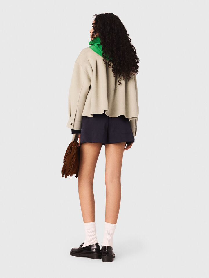 Short pleated-back wool jacket