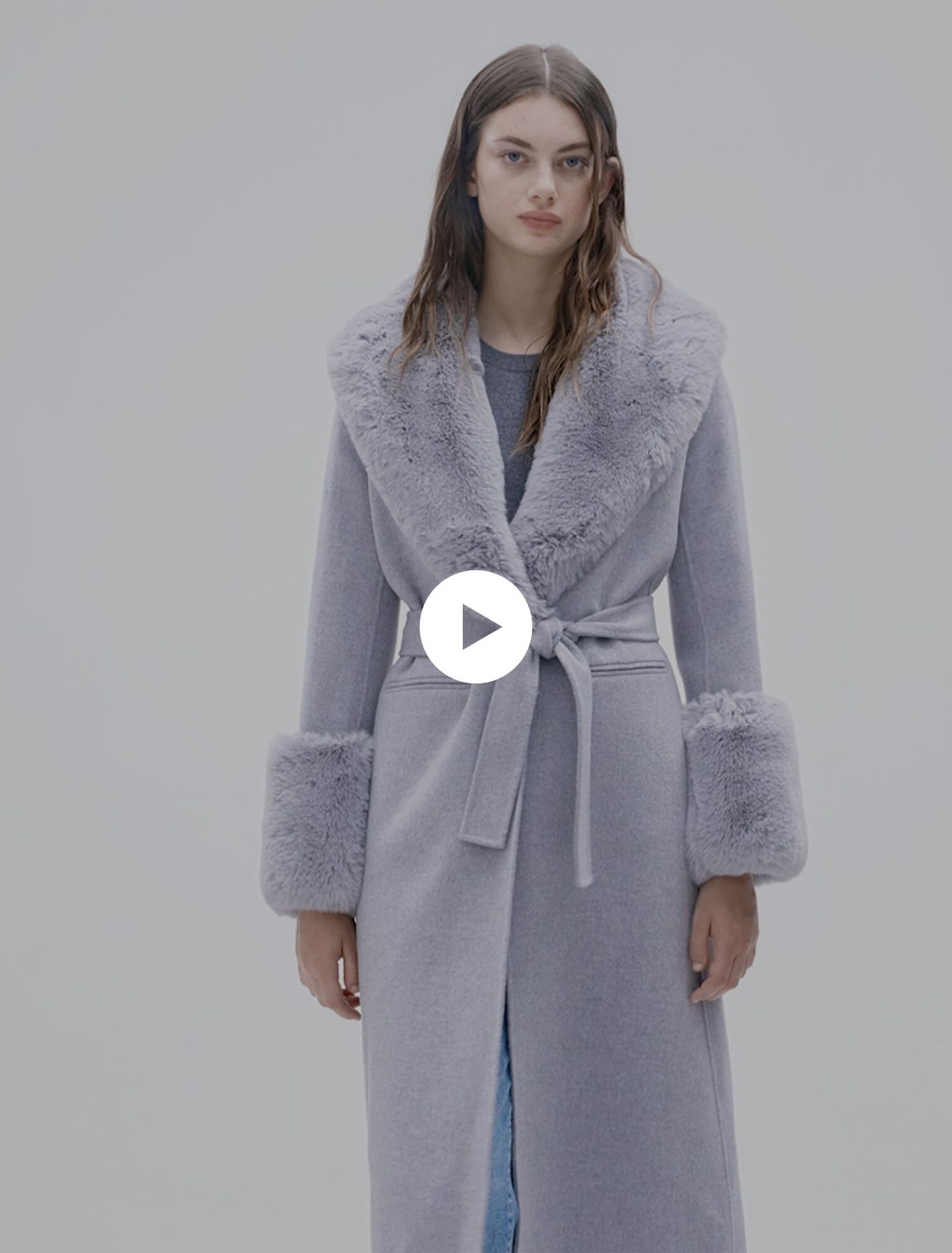 Long coat with faux fur collar