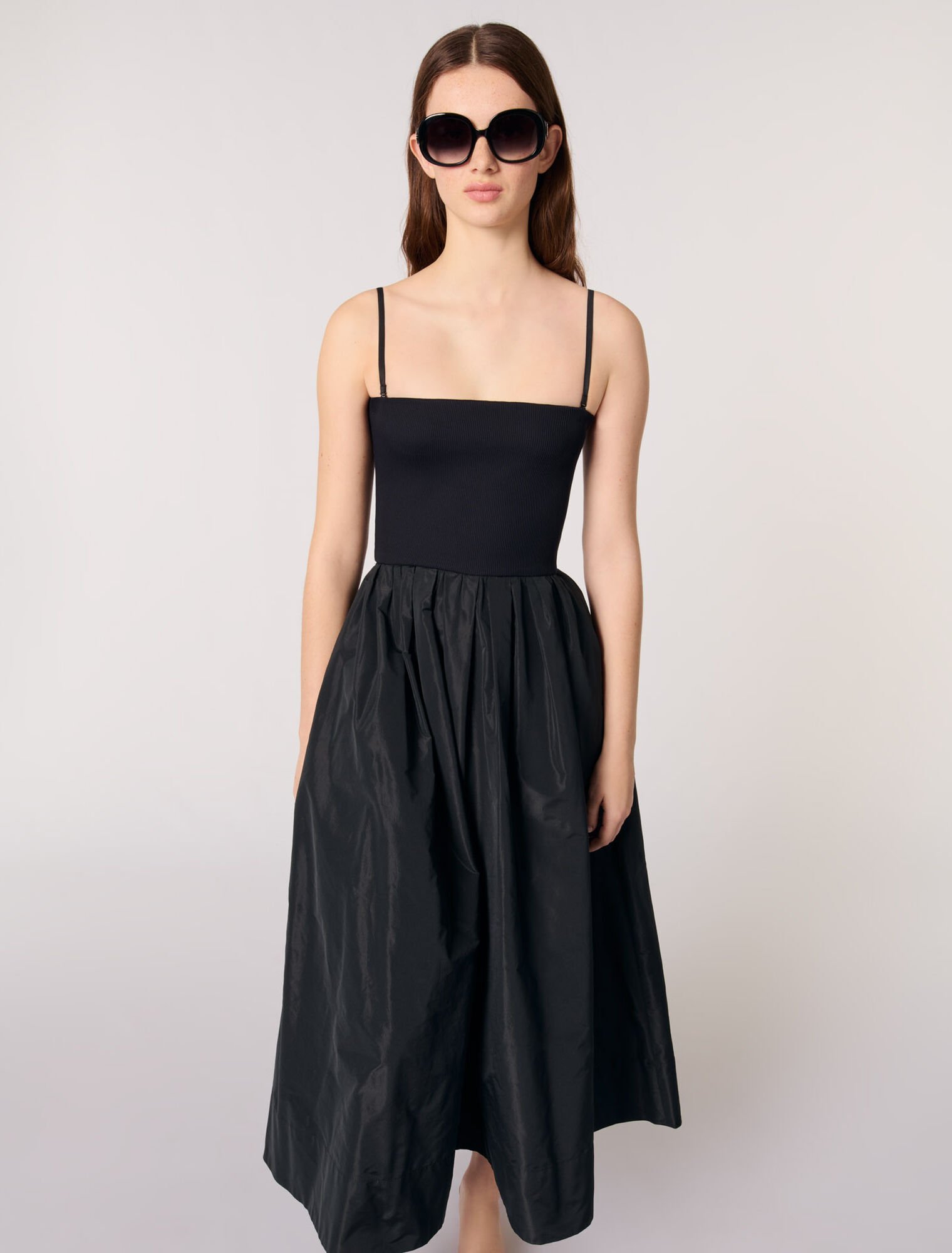 Strapless mesh and taffeta dress