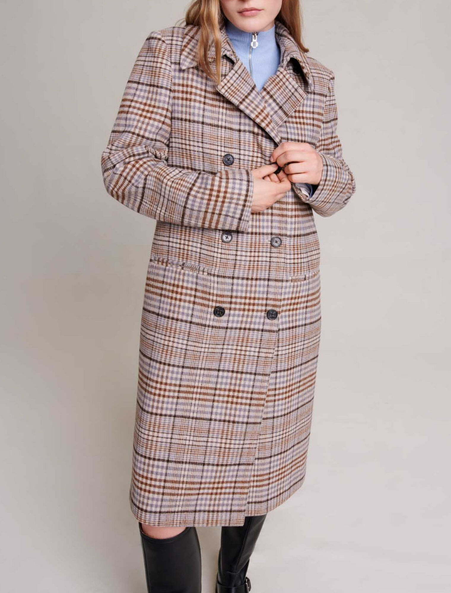 Long checked coat