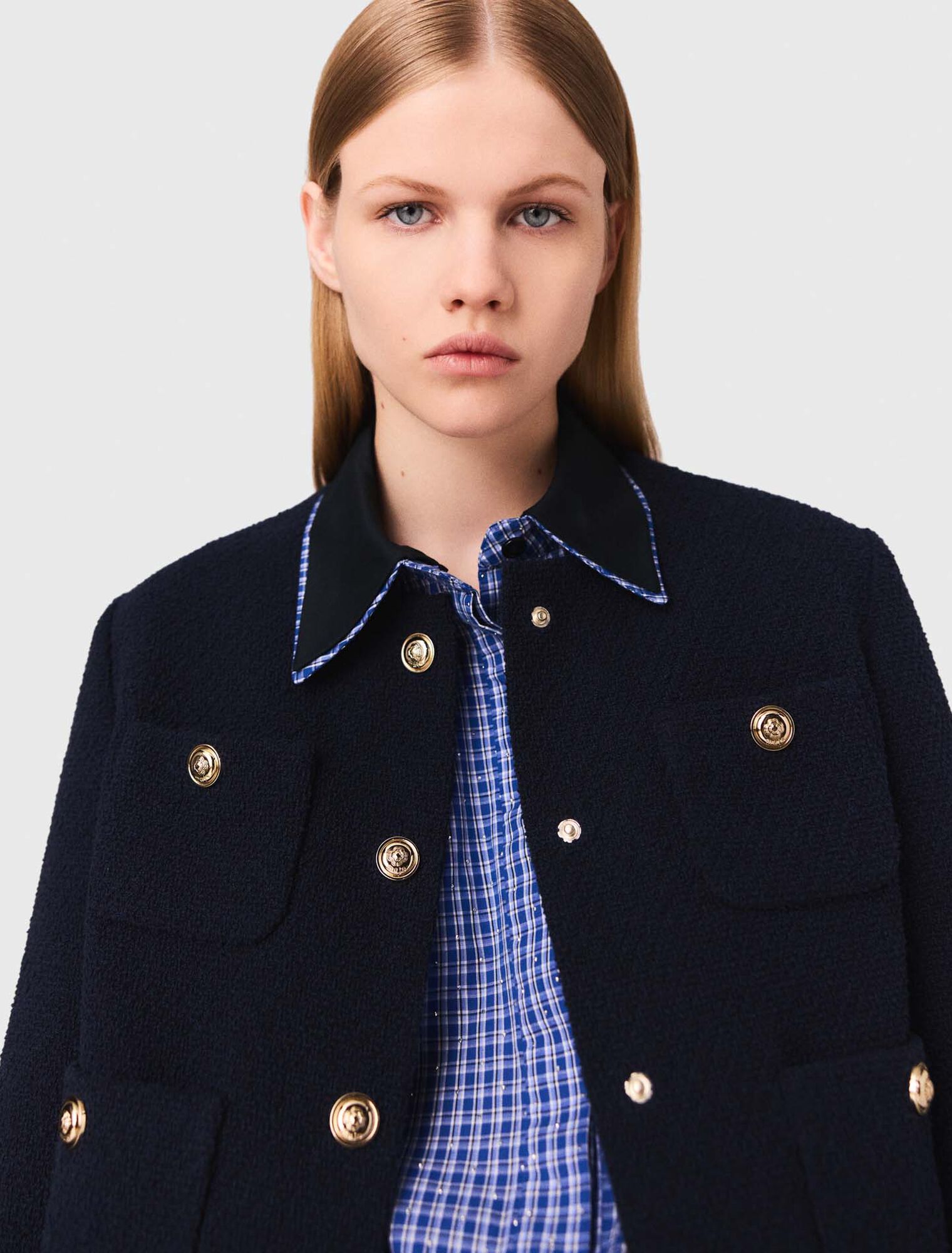 Short tweed jacket, removable col