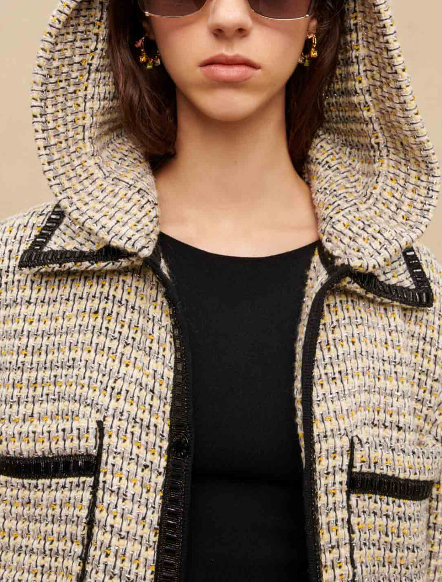 Manteau à capuche en tweed
