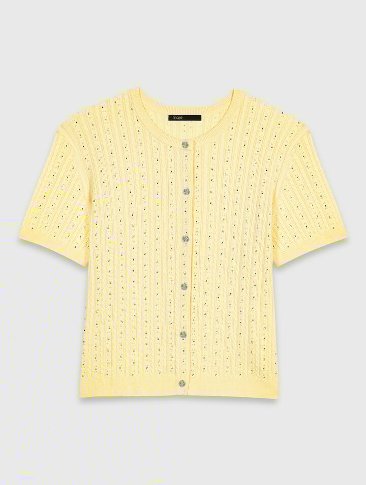 Cardigan with rhinestone neck