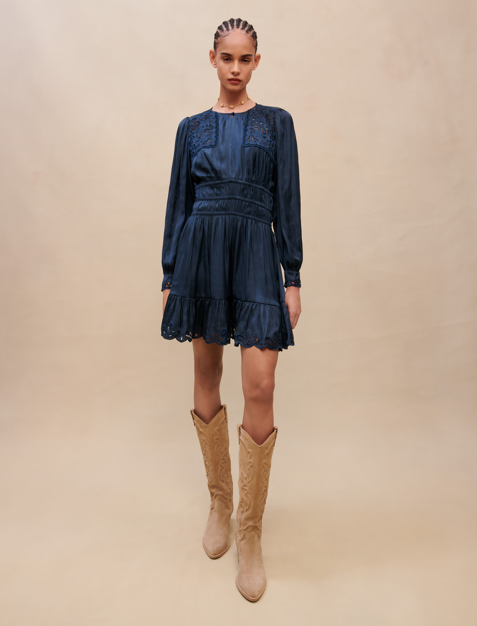 Blue embroidered dress clearance