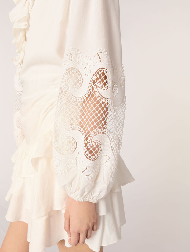 Ruffled embroidered sleeve dress