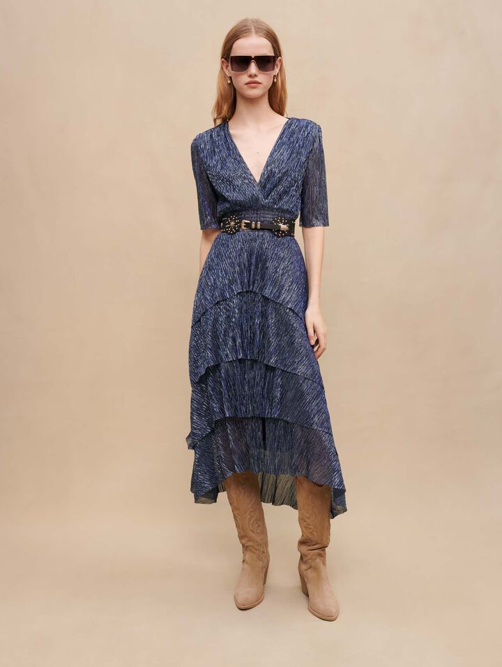 Robe à volants en lurex stretch