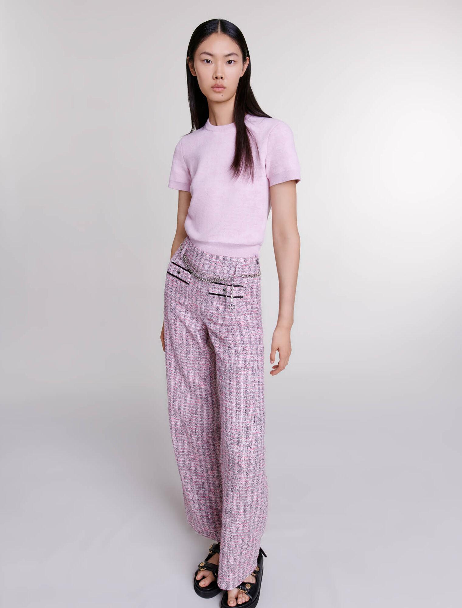 Pantalon large en tweed