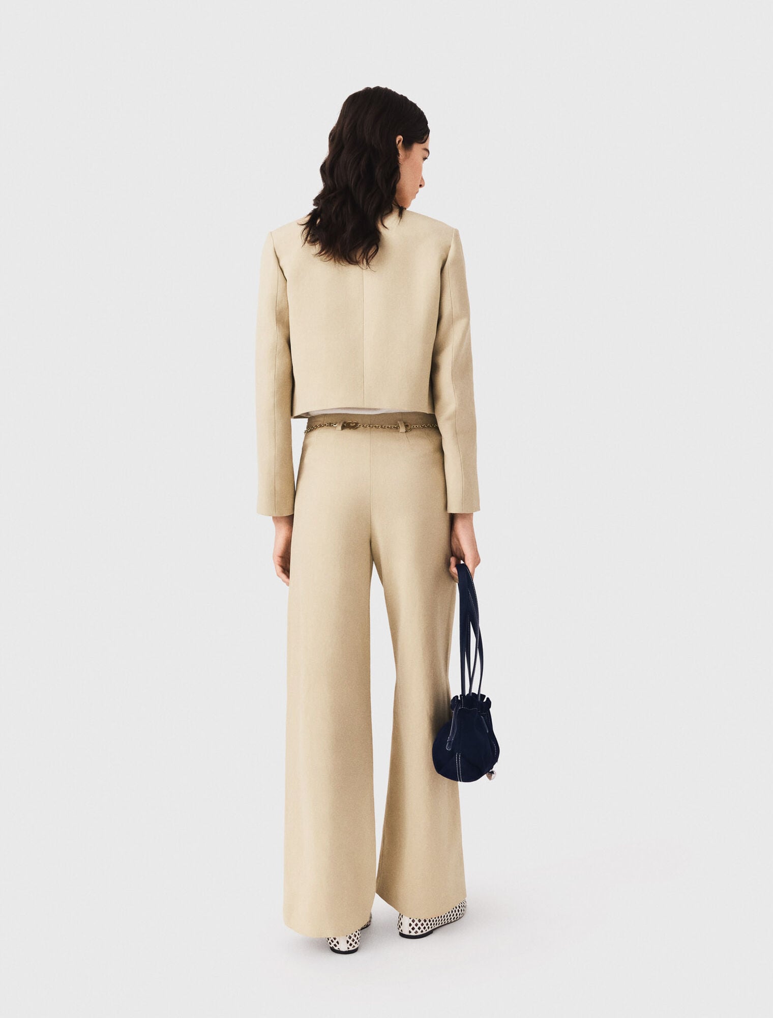 Pantalon tailleur en lin m&eacute;lang&eacute;