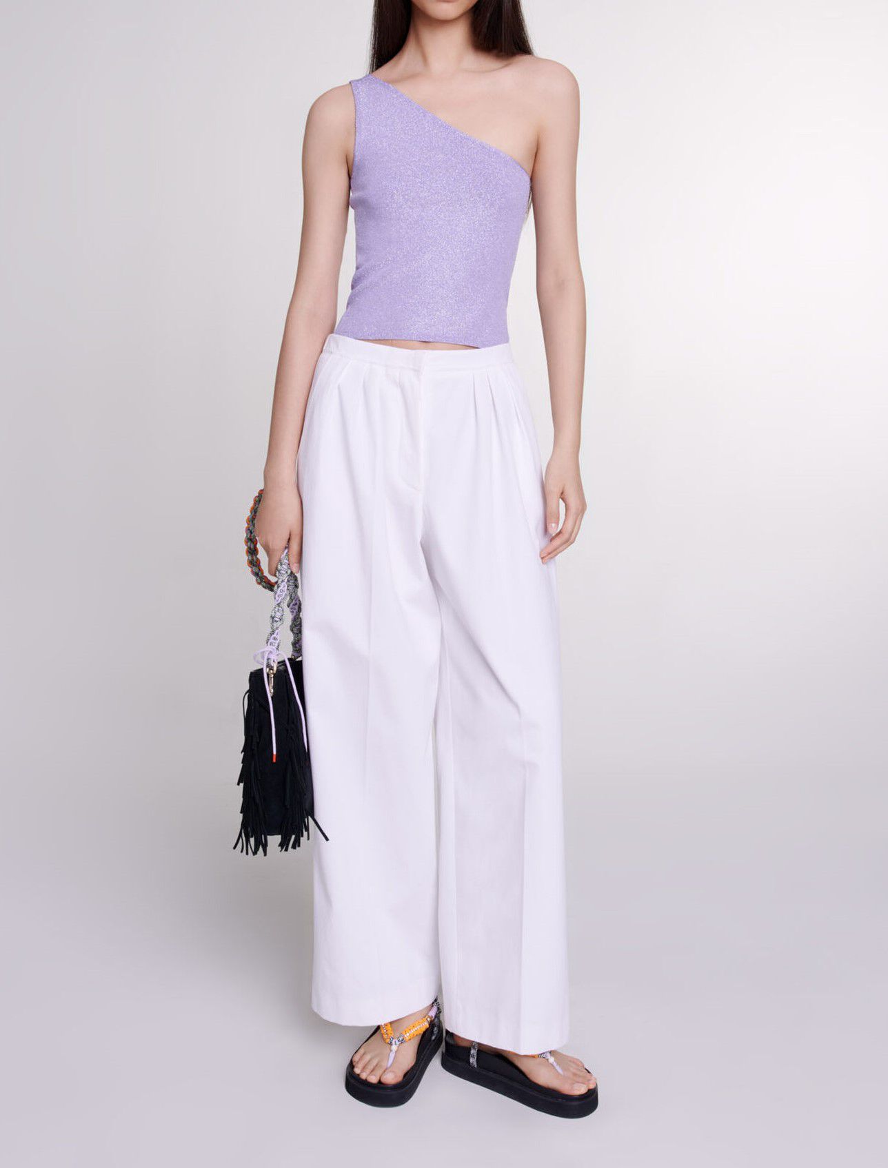 T-MAJE Striped crop top Black / Gray For Women | Maje