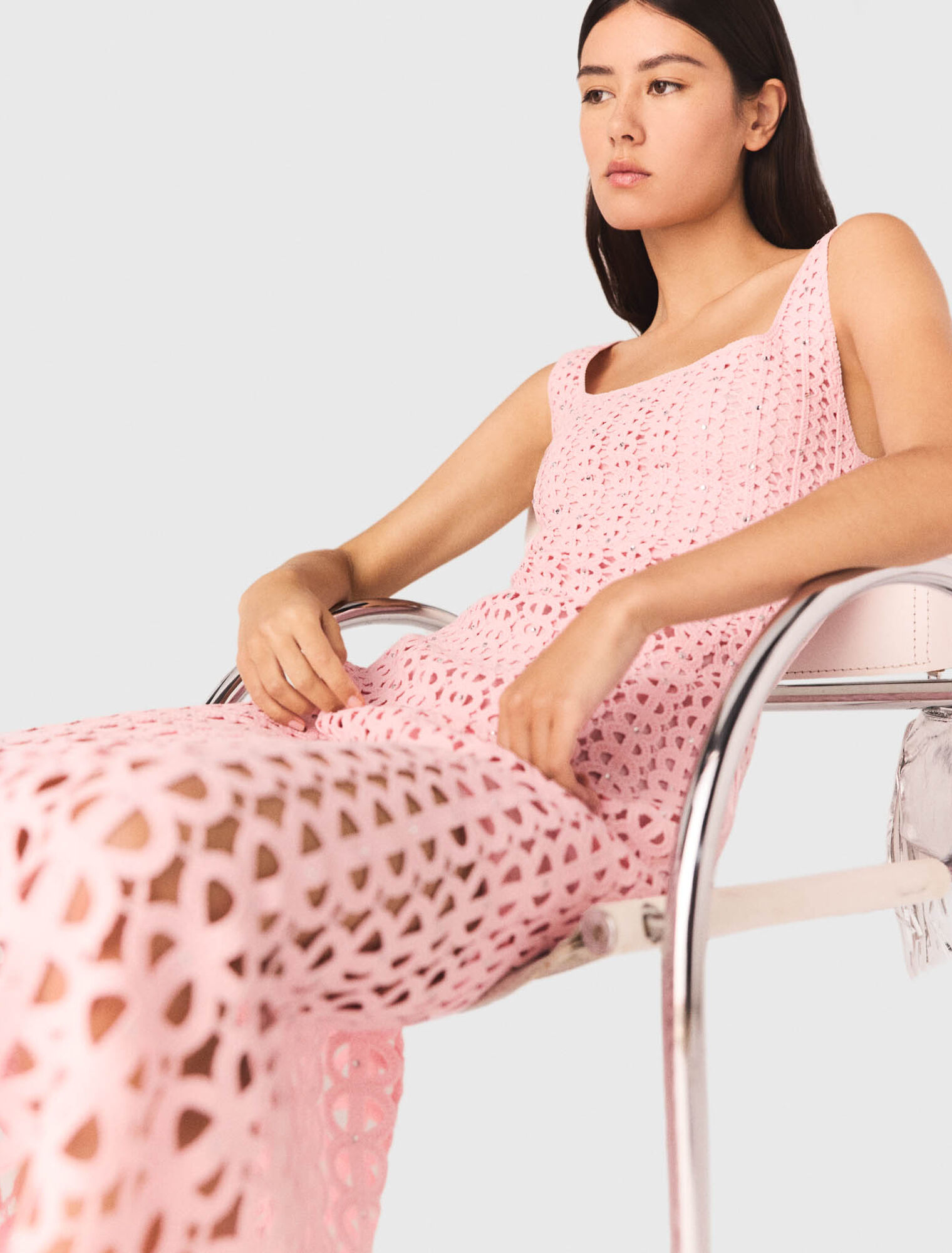 Rhinestone crochet midi dress