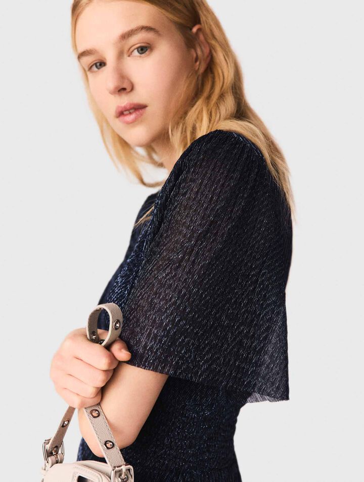 Robe mi-longue &agrave; volants m&eacute;talis&eacute;e