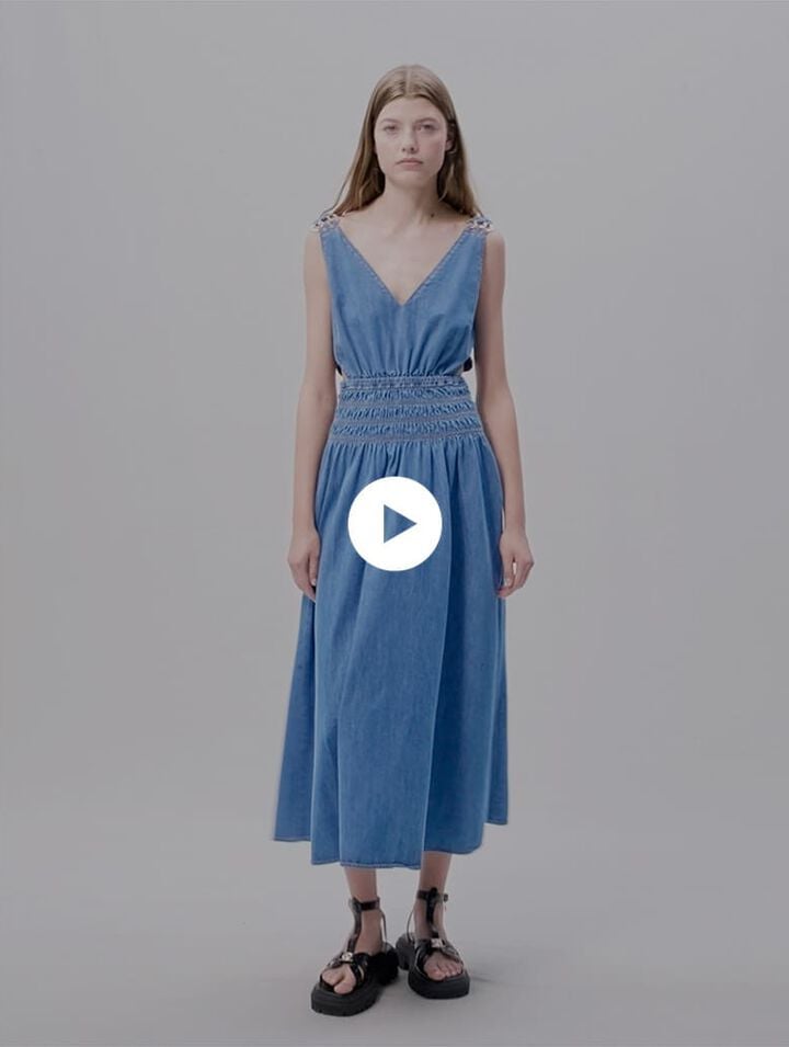 Robe longue ajourée en denim