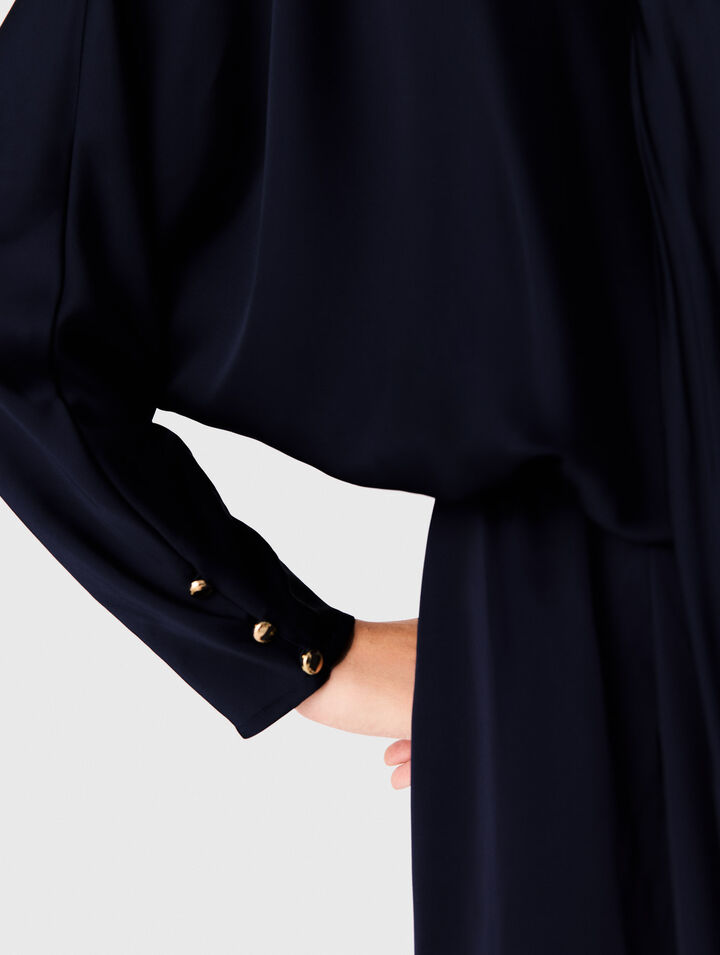 Robe courte drap&eacute;e en satin