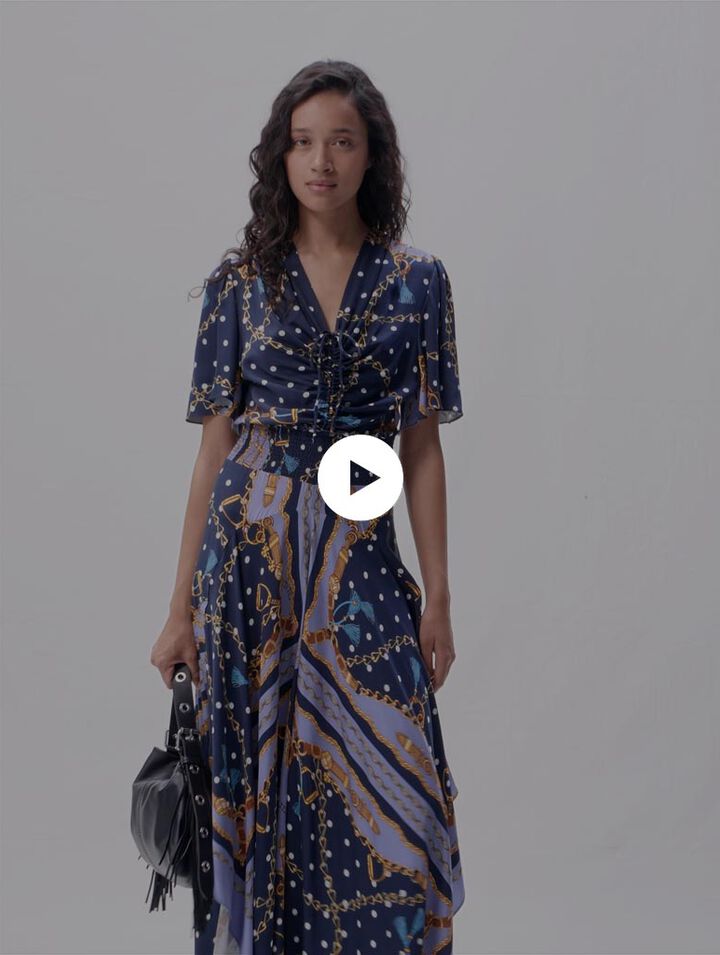 Robe longue satin&eacute;e imprim&eacute;e 