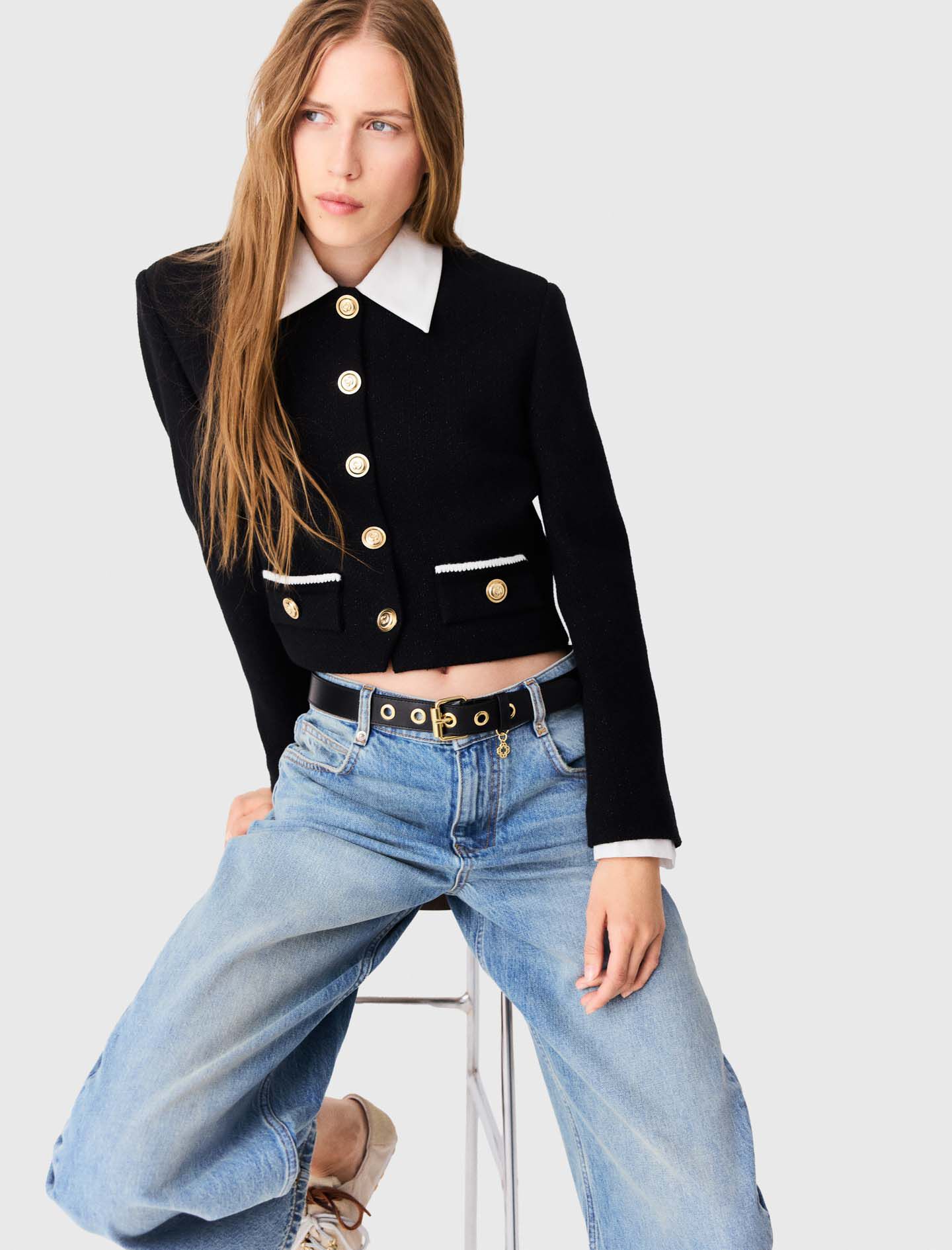 Short tweed jacket Black / Gray For Women | Maje