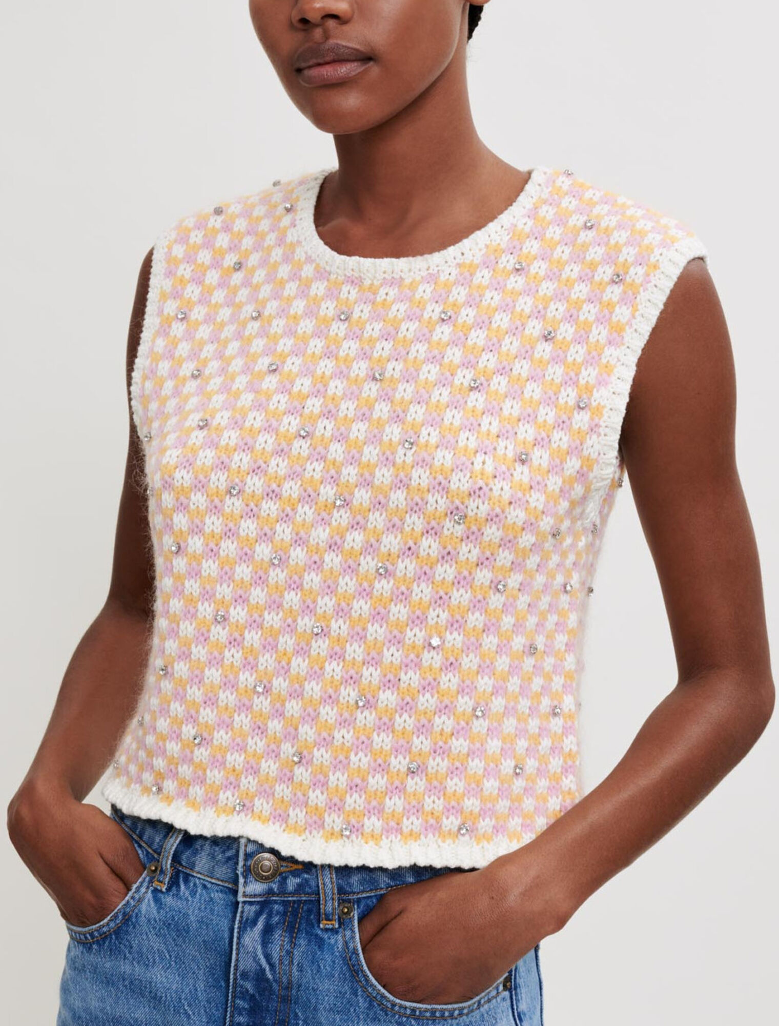 Pull en maille fantaisie et strass