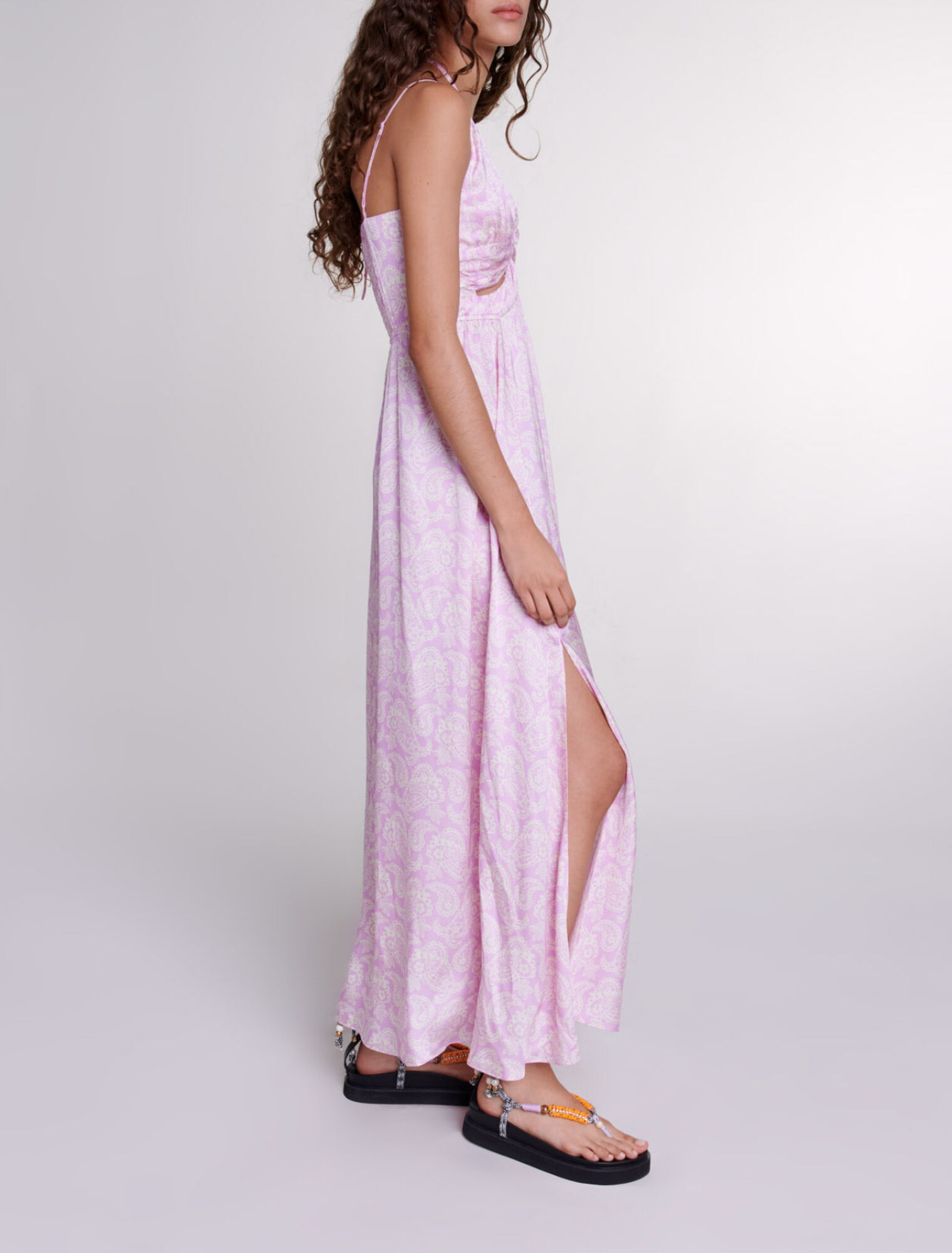 Openwork patterned maxi dress Pink For Women | Maje