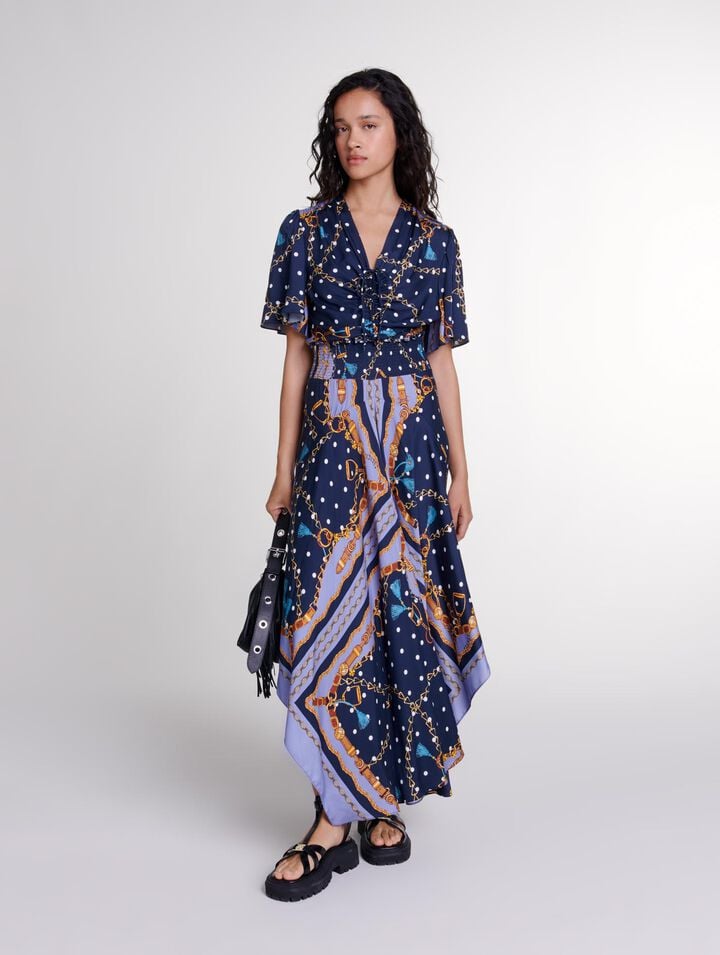 Robe longue satinée imprimée 