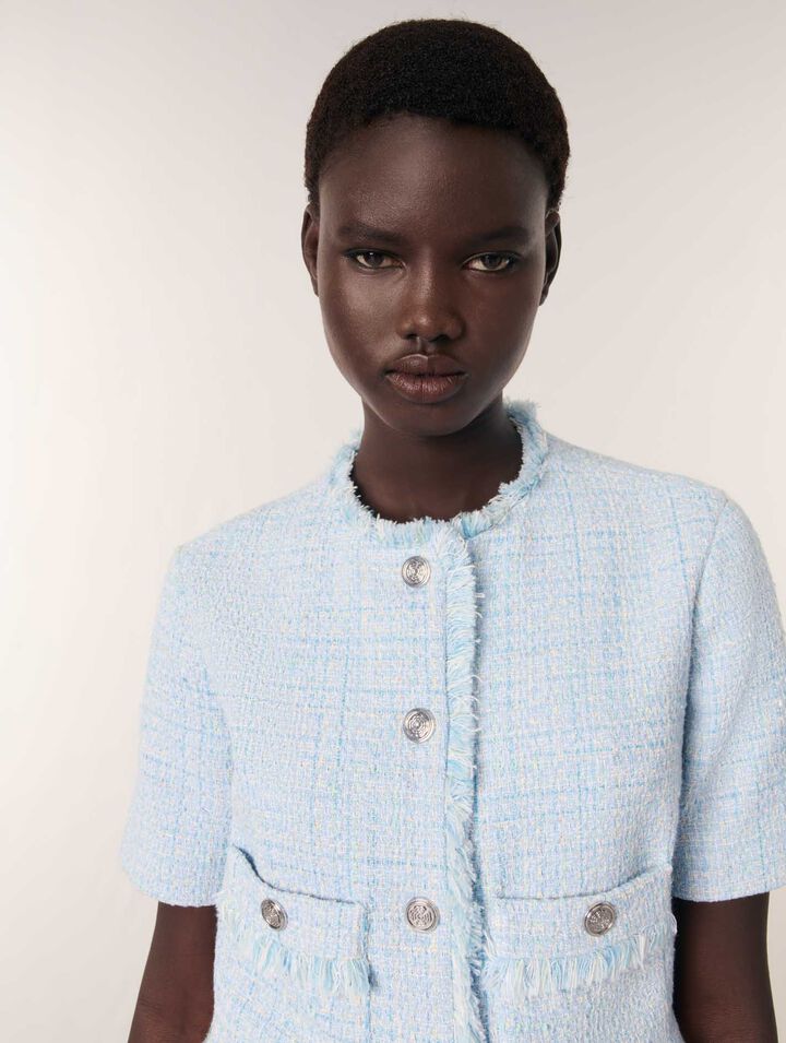 Cropped short sleeve tweed jacket 