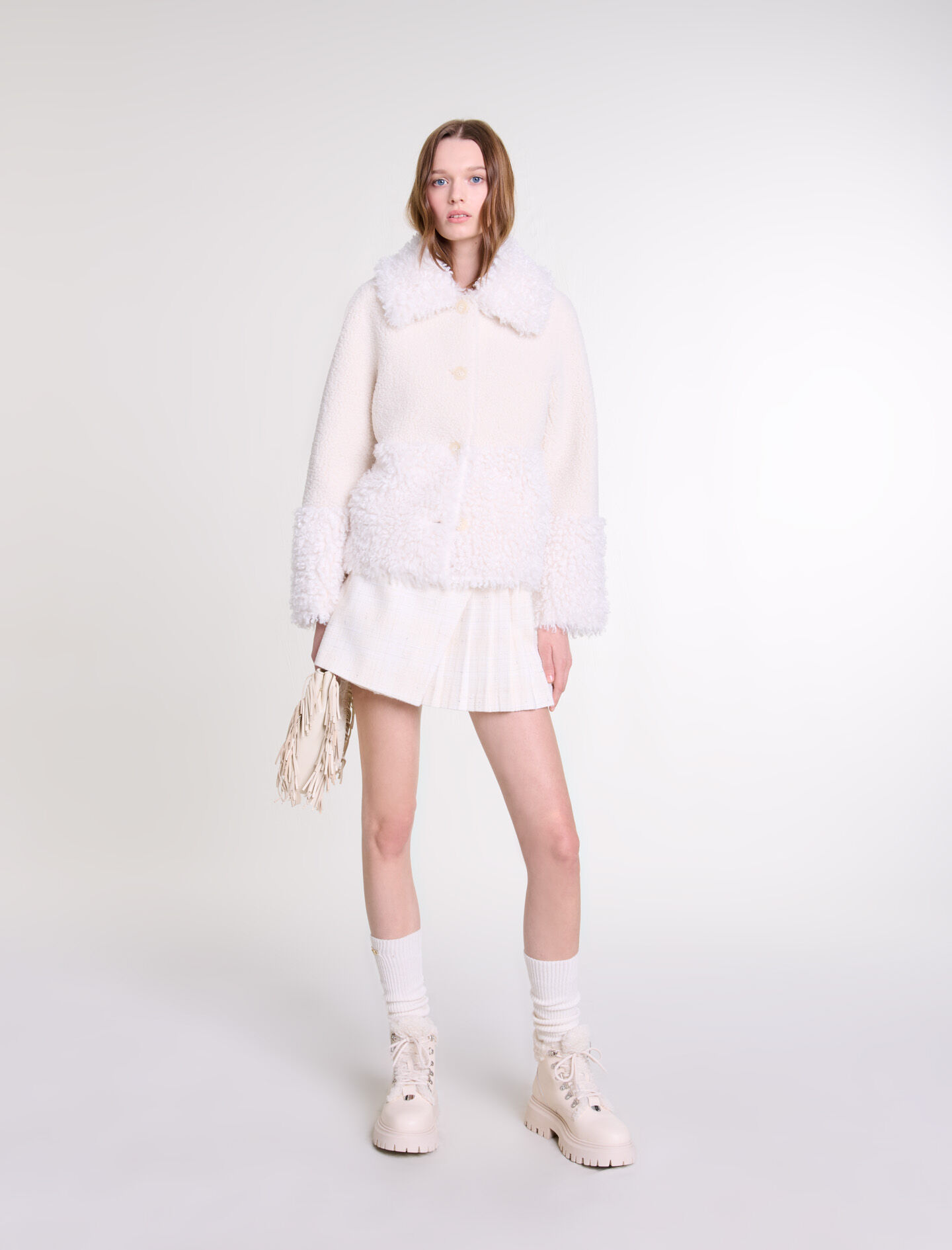 White fur short coat sale