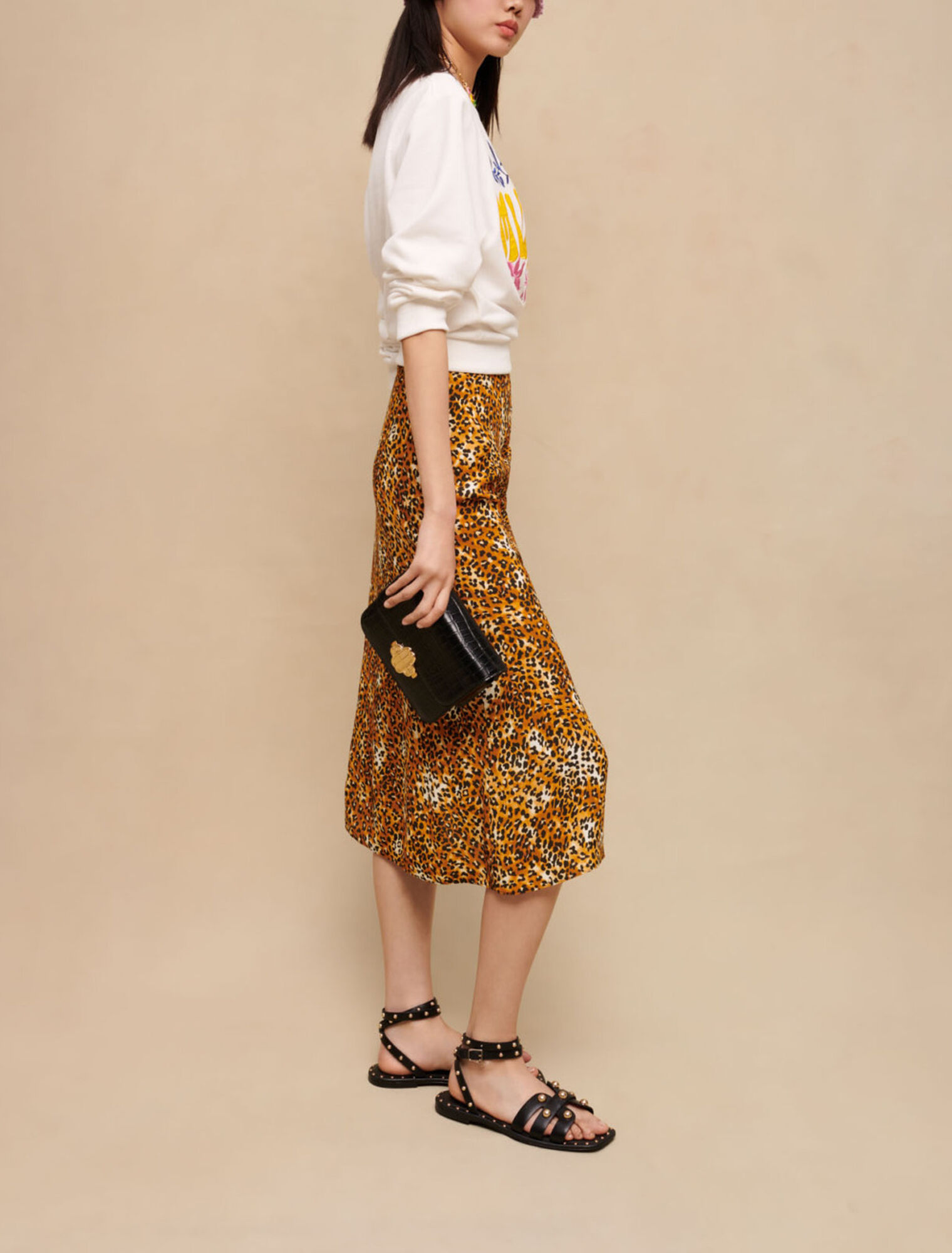 Leopard print midi skirt