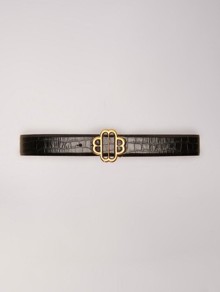 Croc-effect leather double M belt