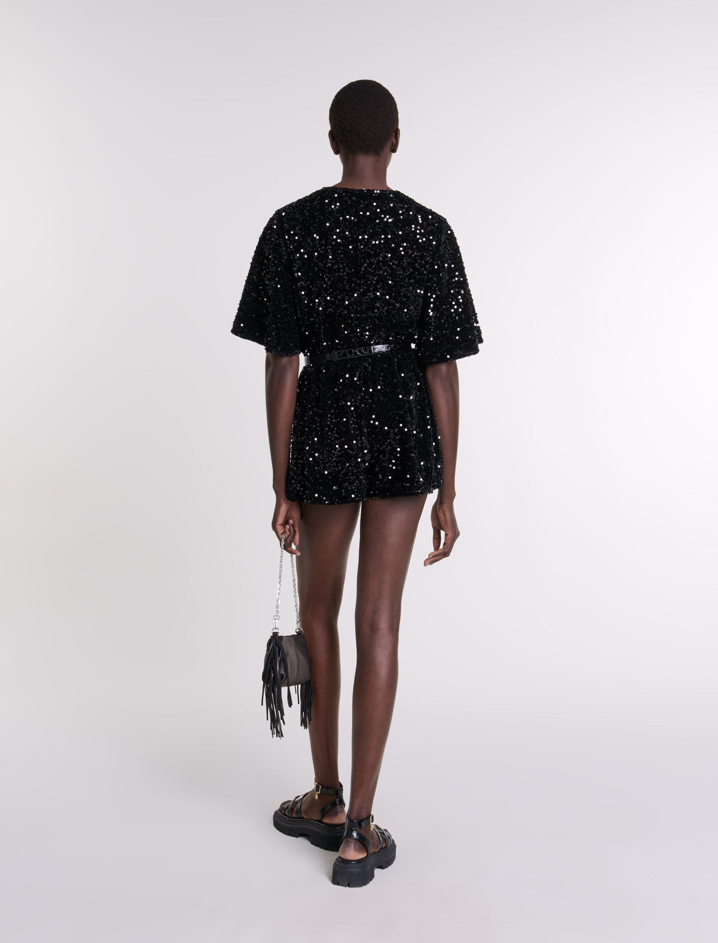 MABLI － Gwendolen rompers Sequinned velvet playsuit Black / Gray For Women | Maje