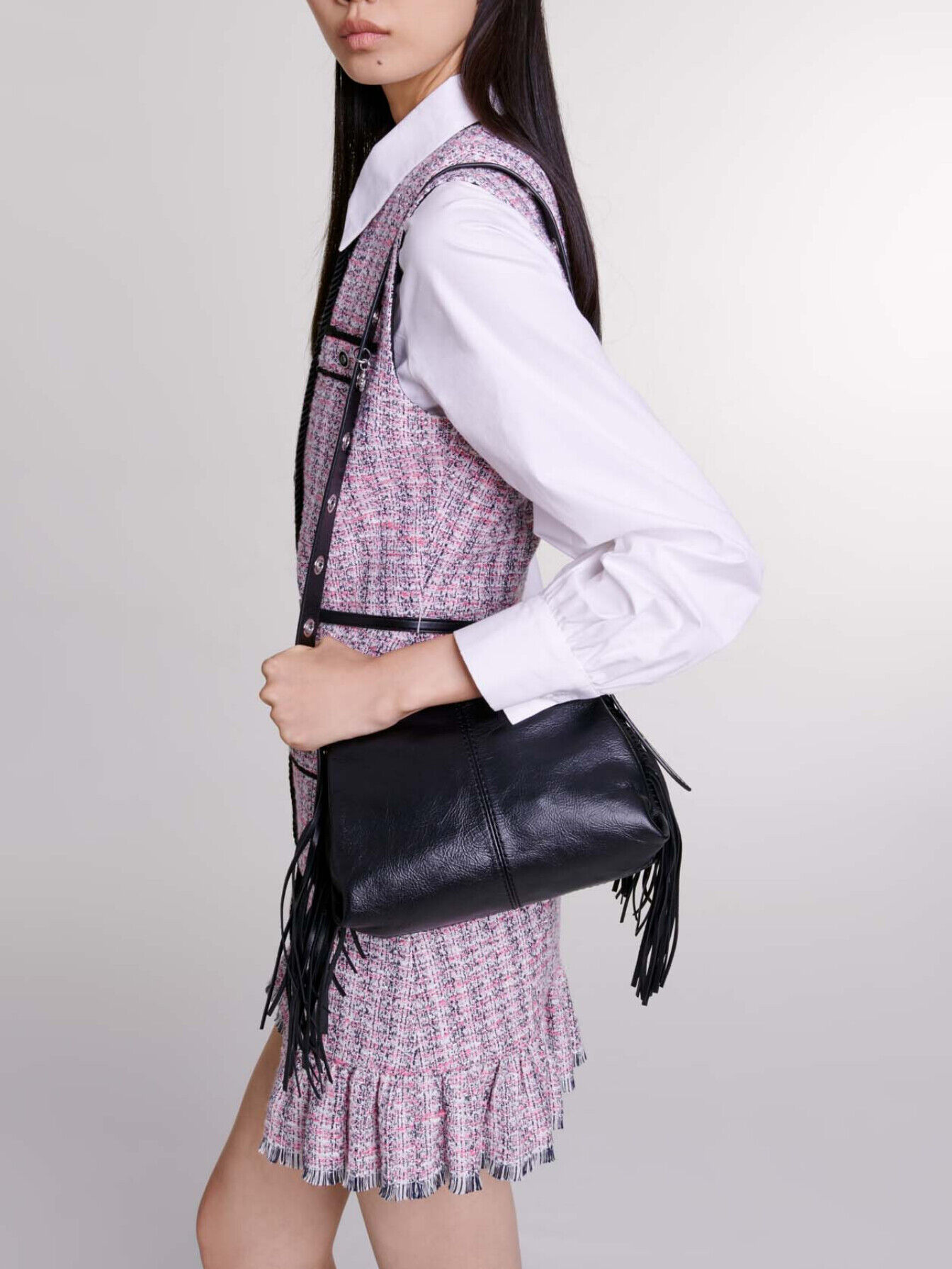 Tweed 2-in-1 short dress Pink For Women | Maje