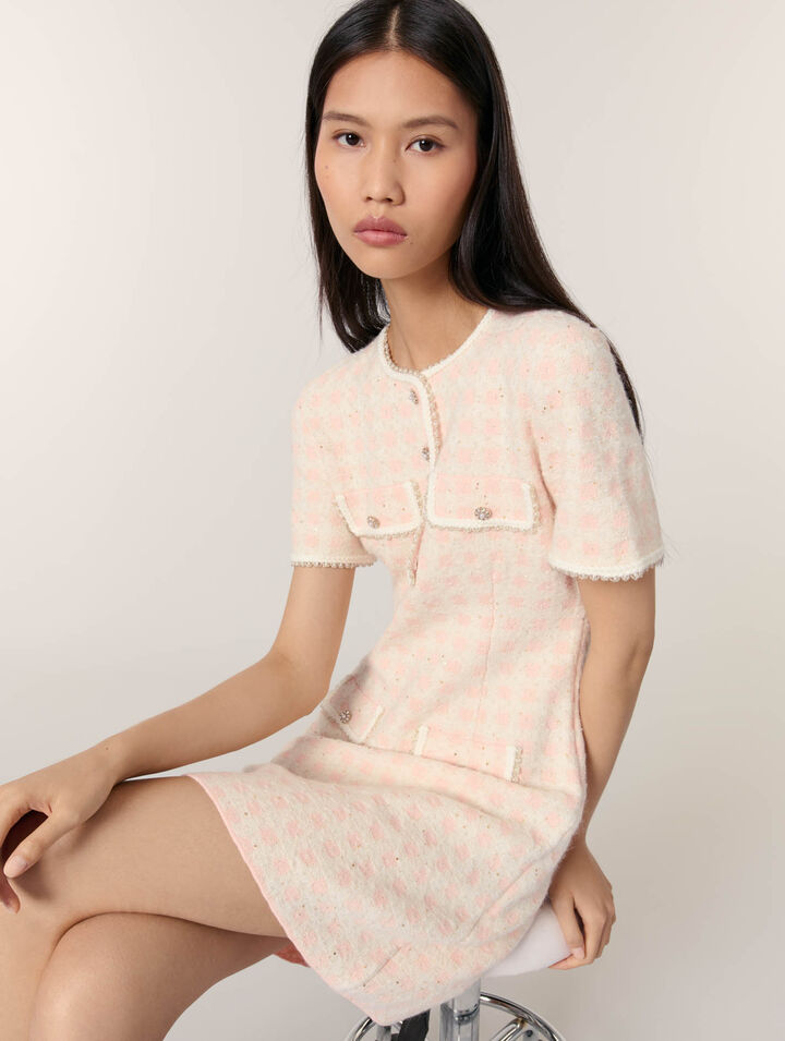 Tweed-effect knit mini dress