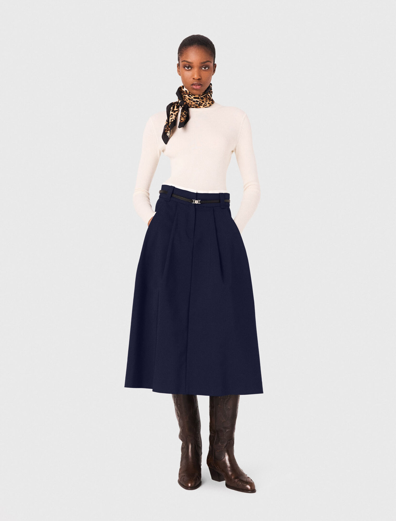 Long cotton skirt with belt
