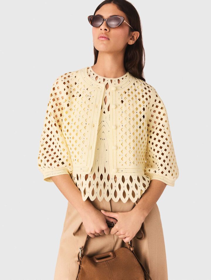 Cardigan en crochet strass&eacute;