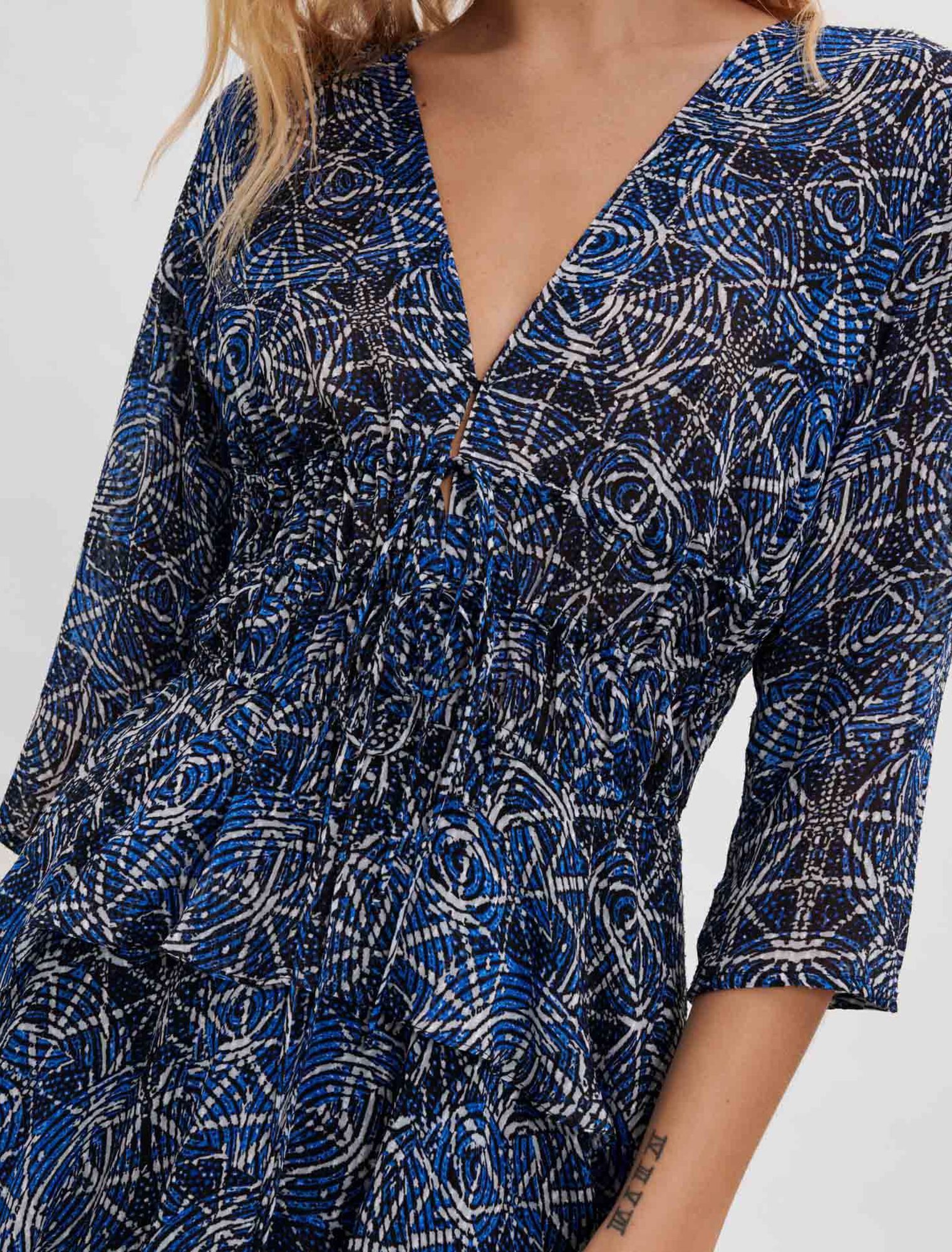 Robe à volants en viscose imprimée