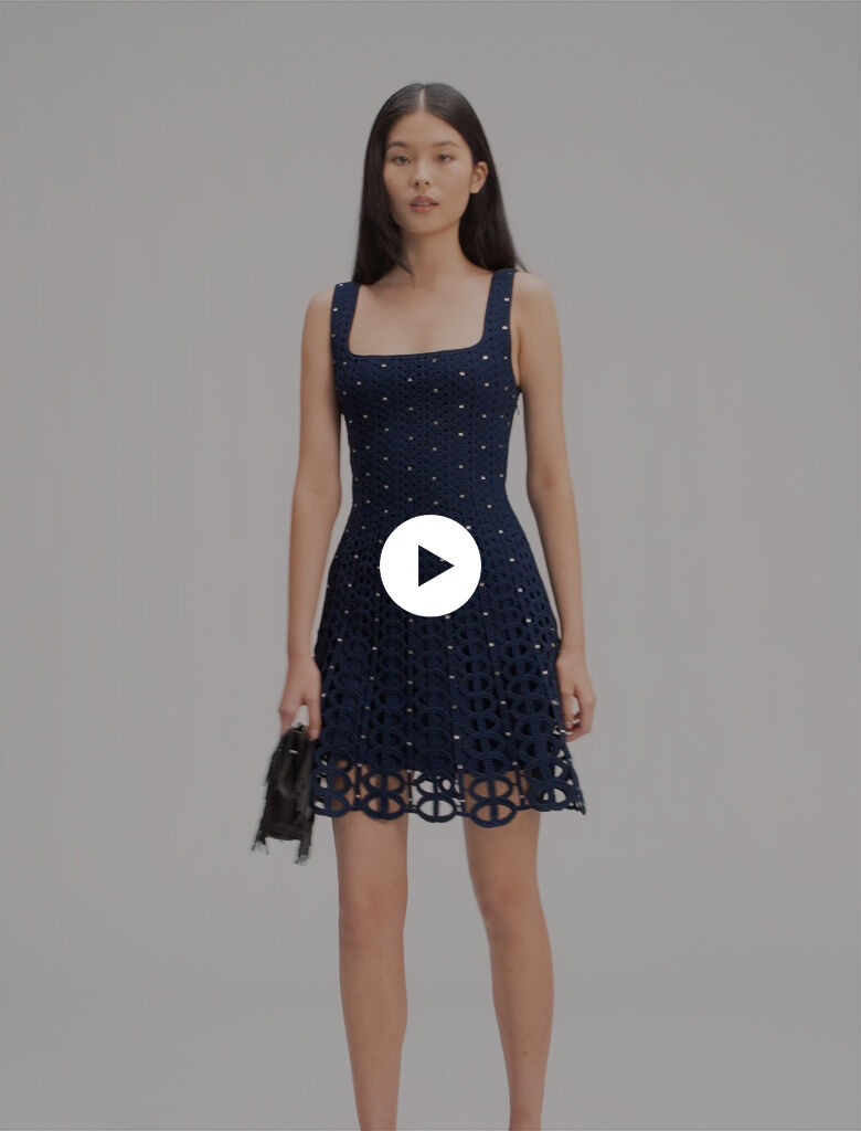 Rhinestone crochet mini dress Blue For Women | Maje