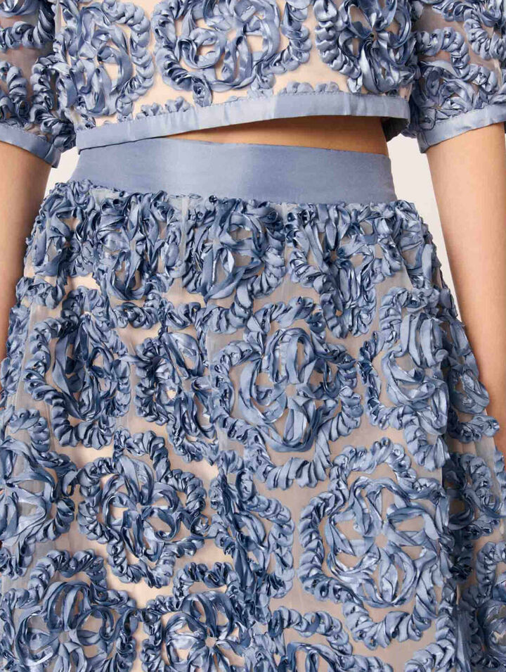 Jupe longue en organza motif floral