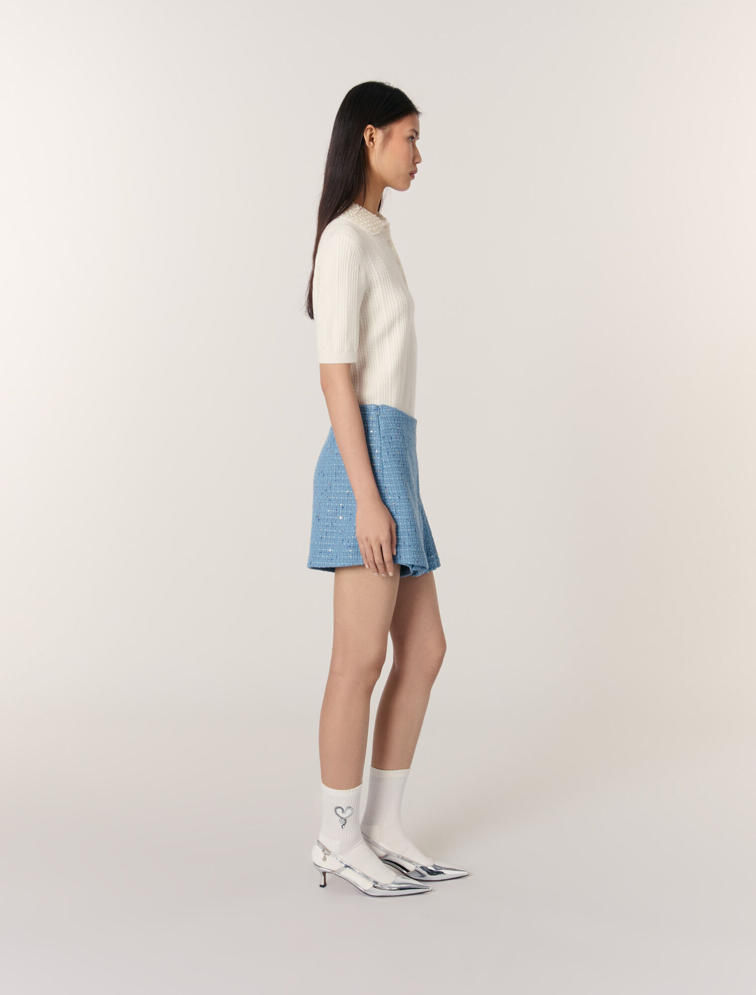 Jupe-short plissée en tweed
