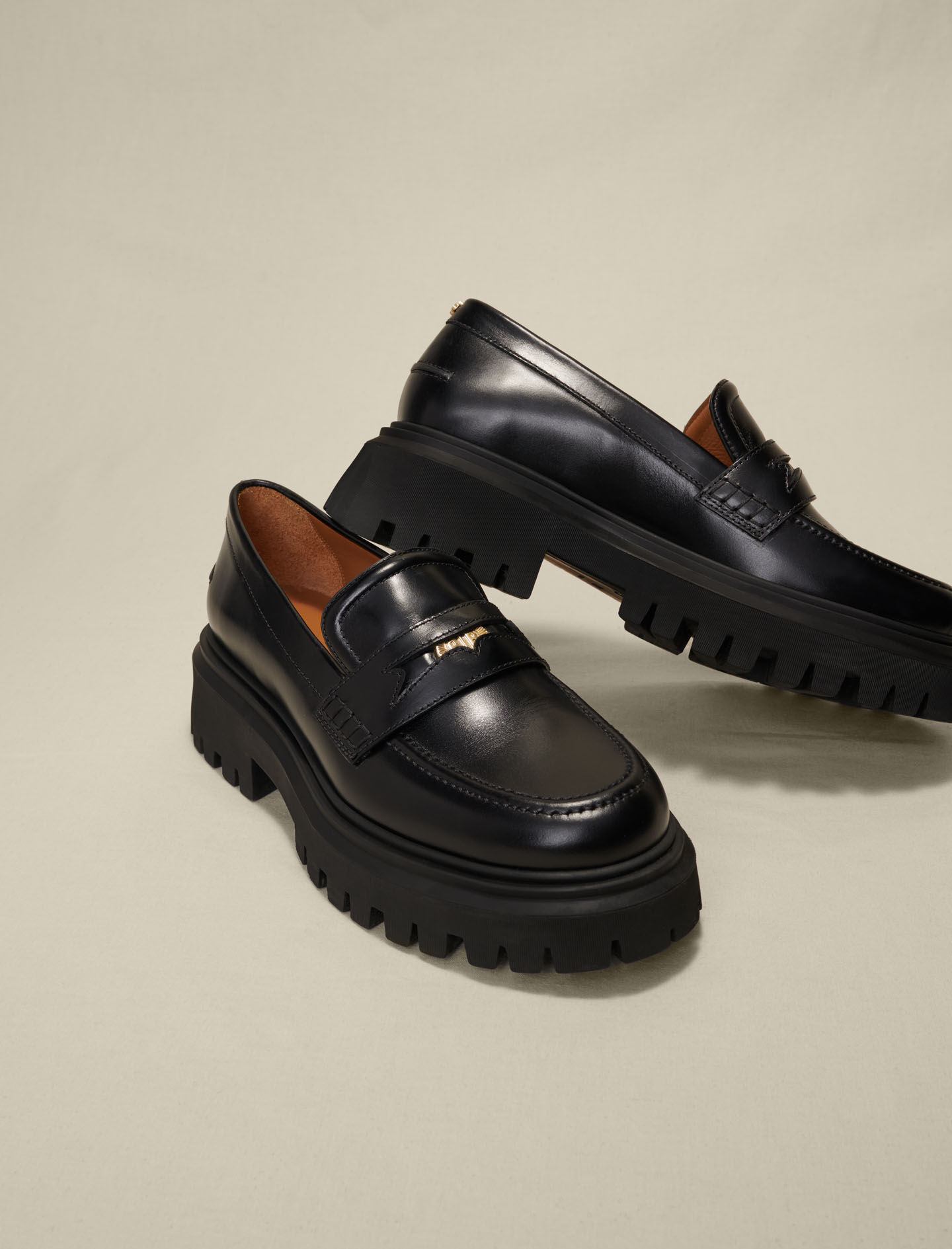 Black leather platform loafers shop
