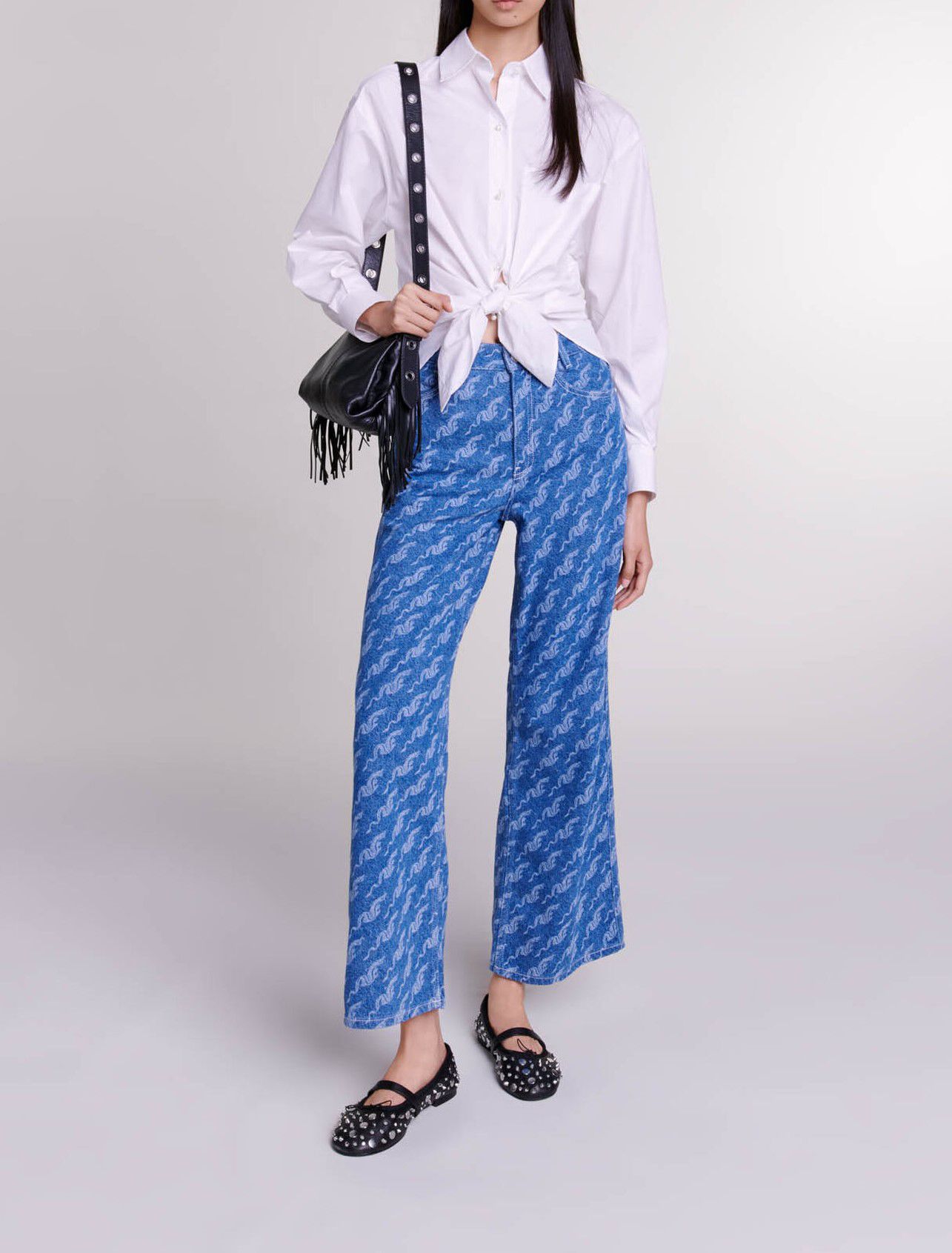 majeページ Wide-leg patterned jeans Blue For Women | Maje