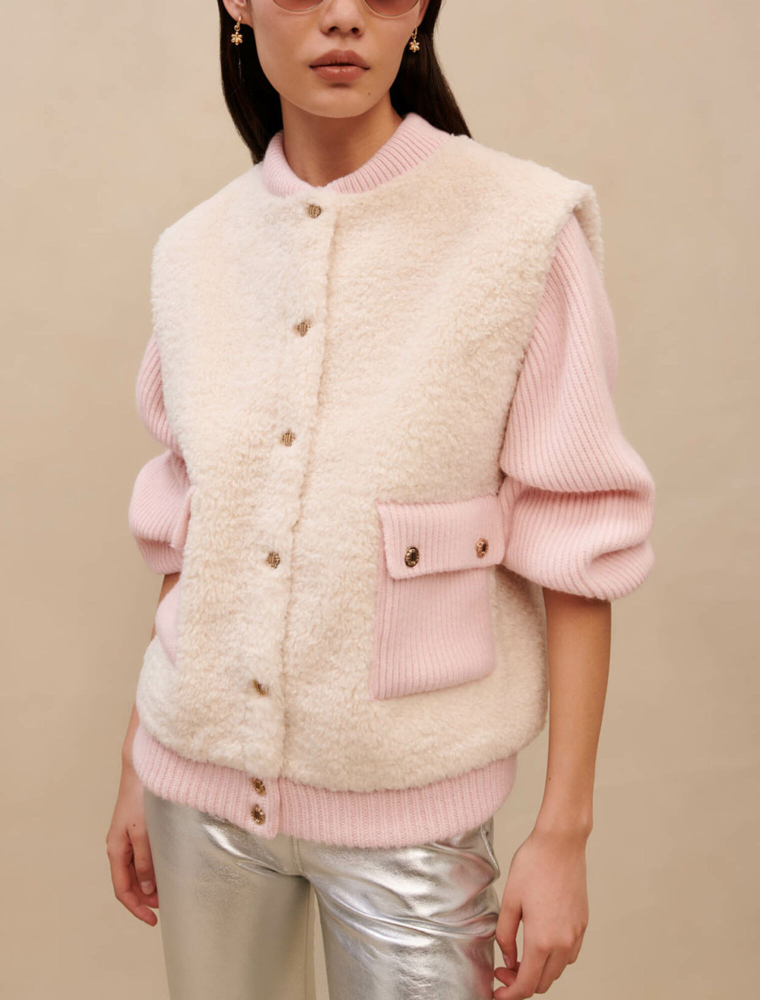 Blouson bi-matière rose