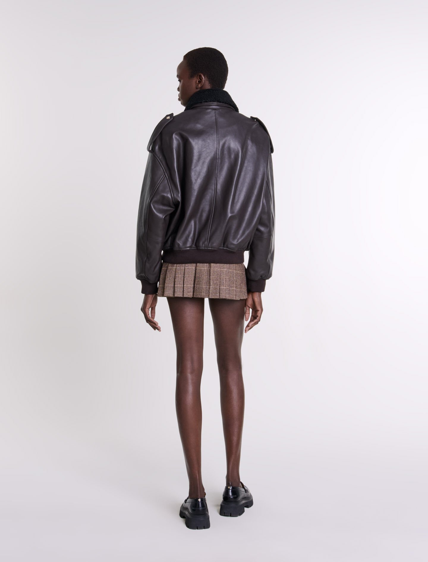 Oversized leather jacket Brown For Women | Maje