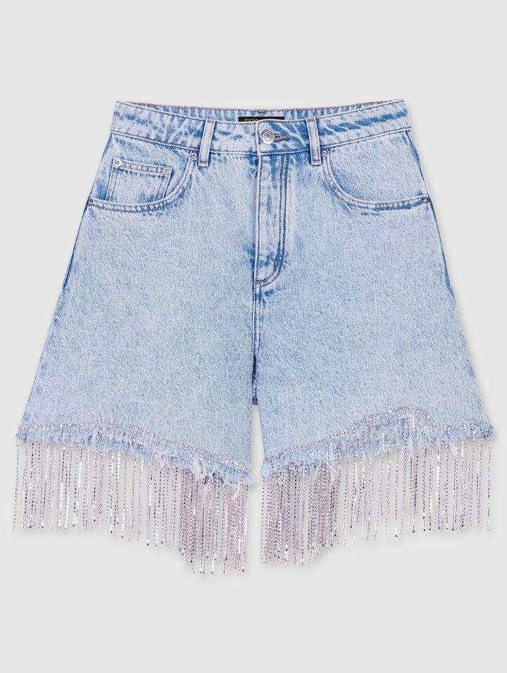 Short en denim à strass
