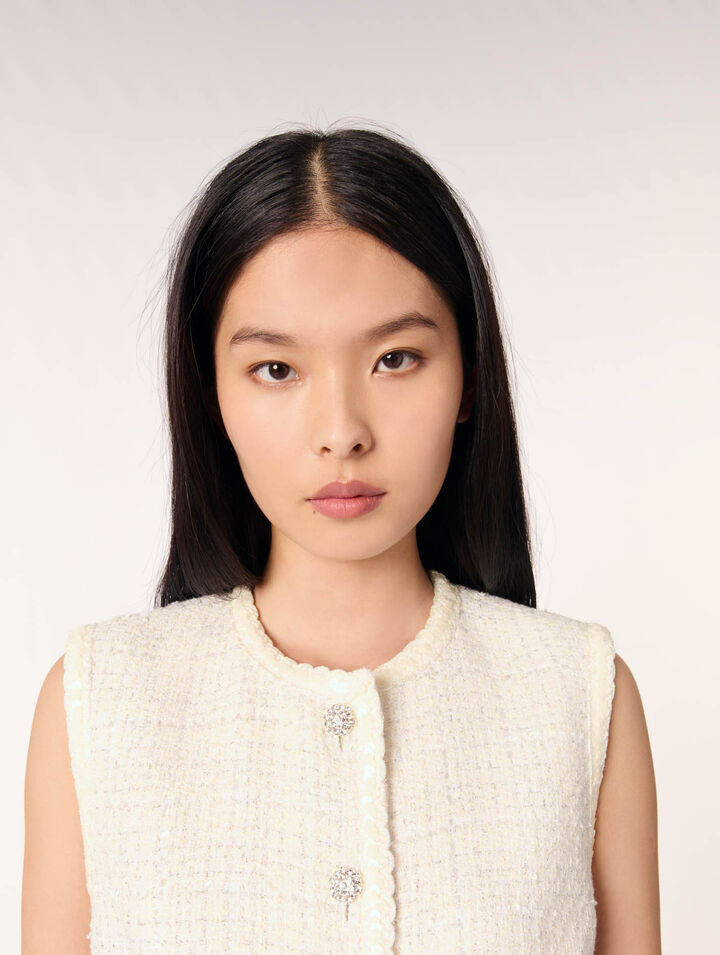 Sequin sleeveless tweed jacket 