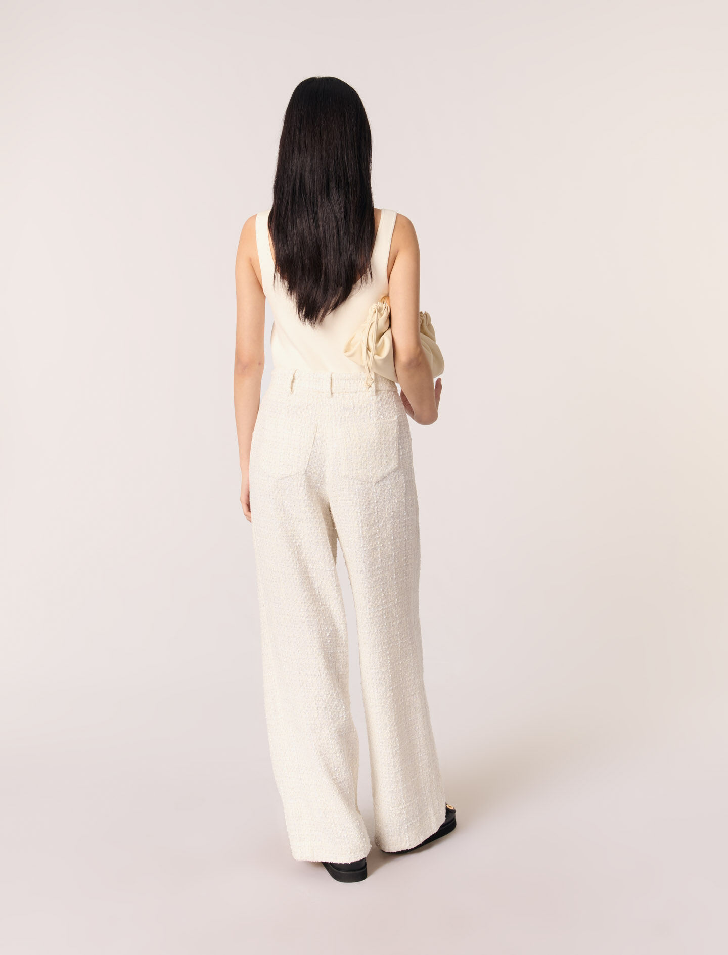 人気を誇る Wide-leg tweed Maje | Women For White trousers トップス